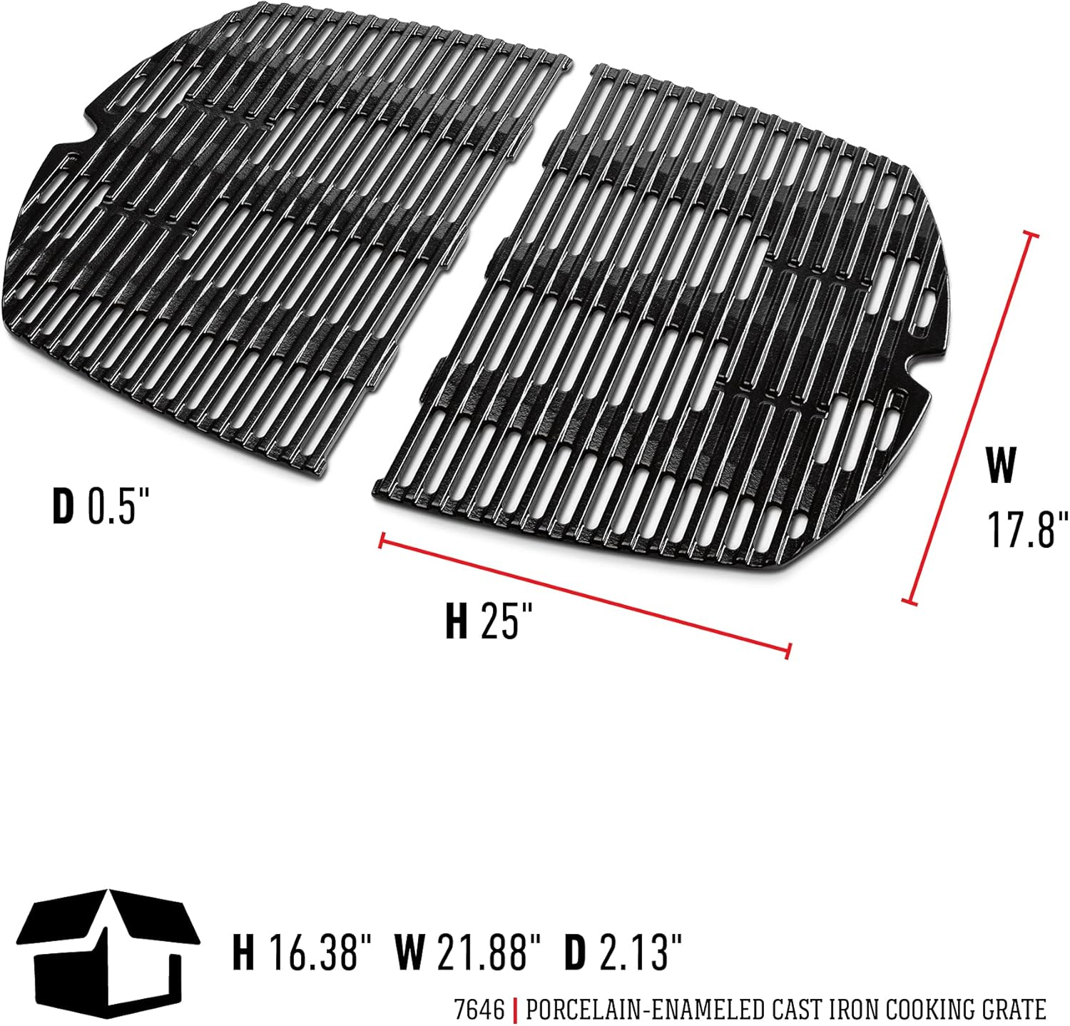 Weber Family Q Grill Retail Pack - Porcelain-Enameled Cast Iron Cooking Grates - 2 Pack - Fits Weber Q3000 & Q300 Series Grills - Black, Rectangular image number 3