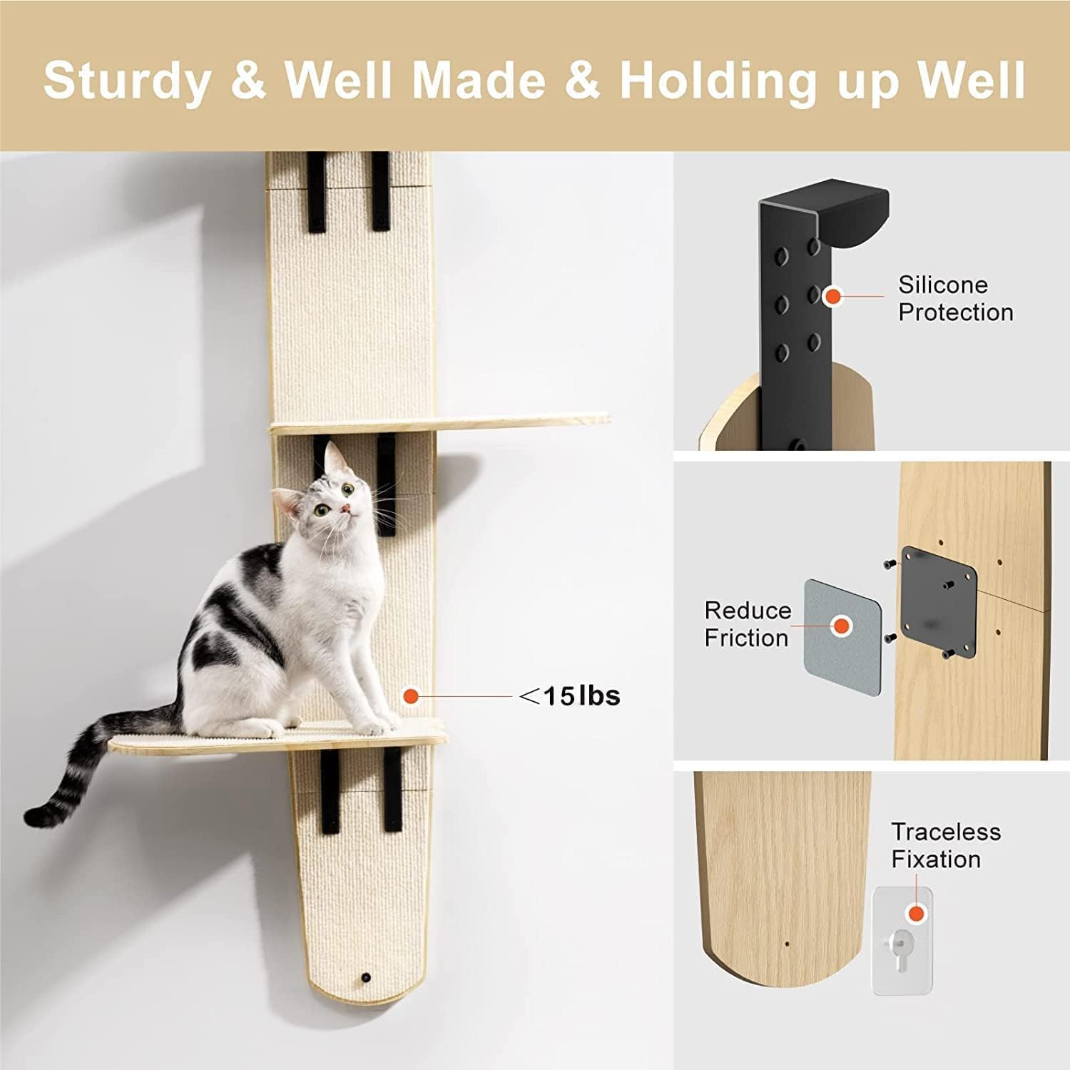 Door Hanging Cat Climber, Hangingcat Treedoor Mounted, 4-Levels Door Mounted Vertical Cat Tree Tower, with Carpeted Plank for Indoor Cats image number 1