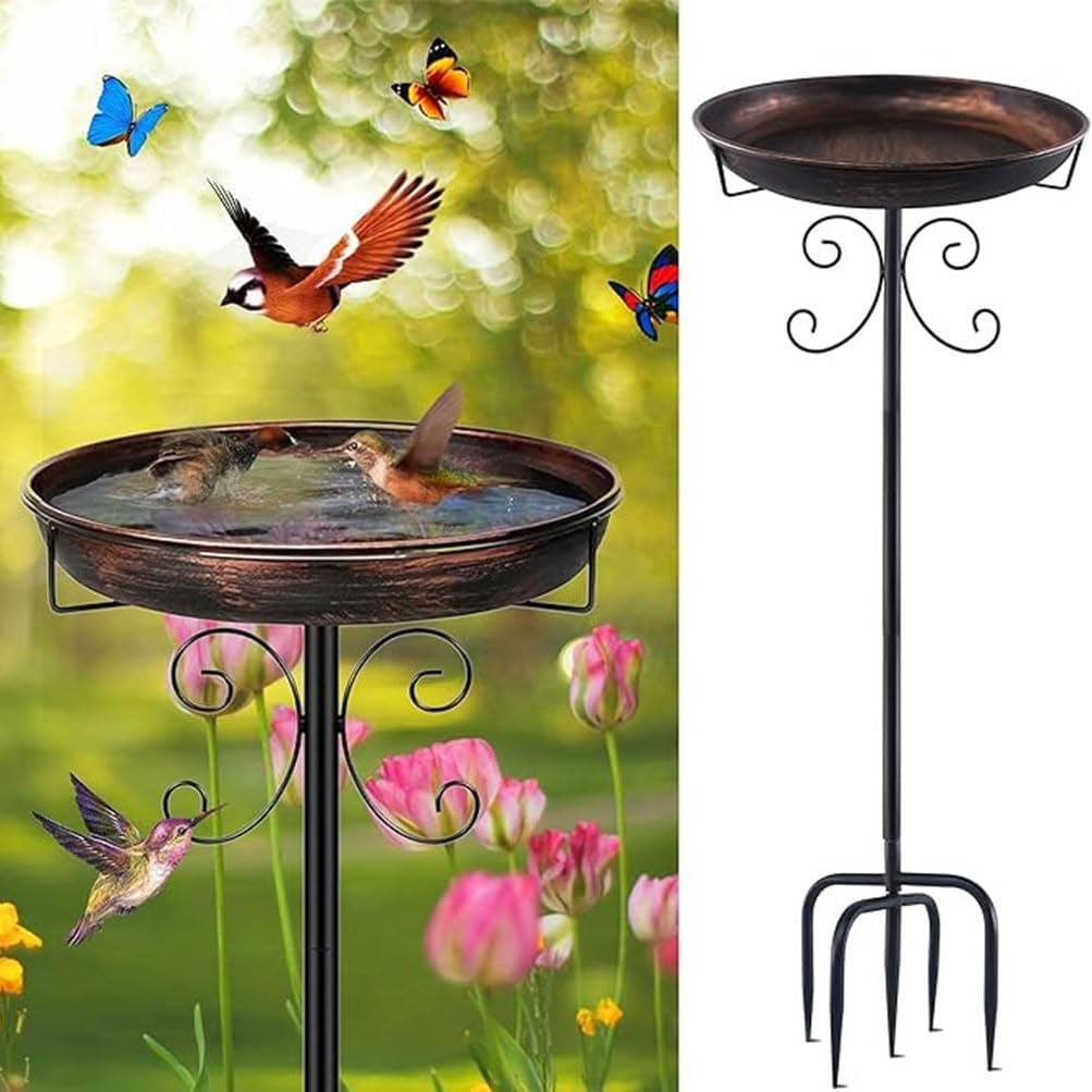 HPAMR Garden Metal Bird Bath, Vintage Freestanding Birdbath, 80CM Metal Bird Bath for Outside, Gardens Birdfeeder Stake Decoration, Standing Bird Feeder Bath for Yard, Lawn, Garden image number 6
