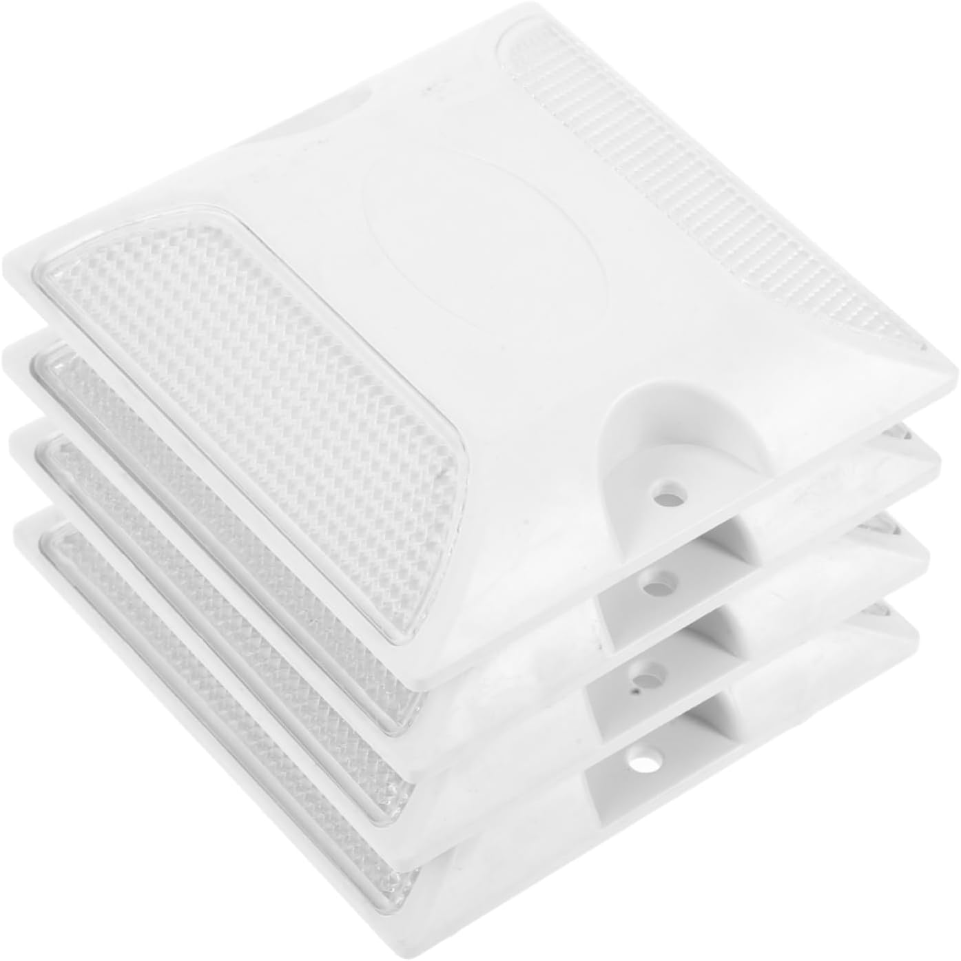 4Pcs Reflective Road Studs Double-Sided White Pavement Markers Plastic Driveway Reflectors High Visibility Emergency Safety Markers for Outdoor Roadside and Highway Use image number 2