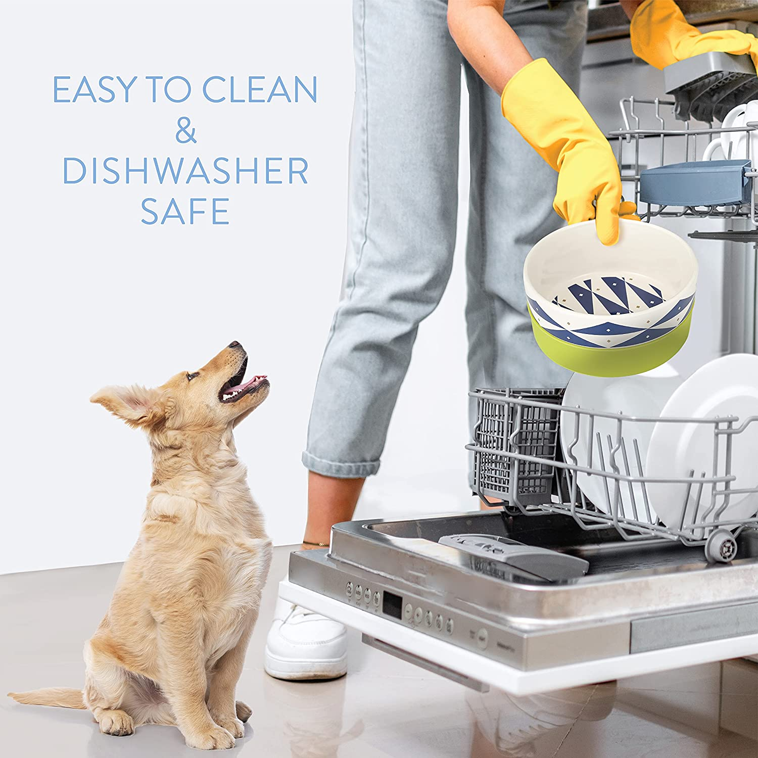 Now House for Pets by Jonathan Adler Oslo Duo Dog Bowl, Medium | Cute Ceramic Dog Food Bowl from Now House by Jonathan Adler for Water or Food, 6 Inch Dog Bowl image number 5