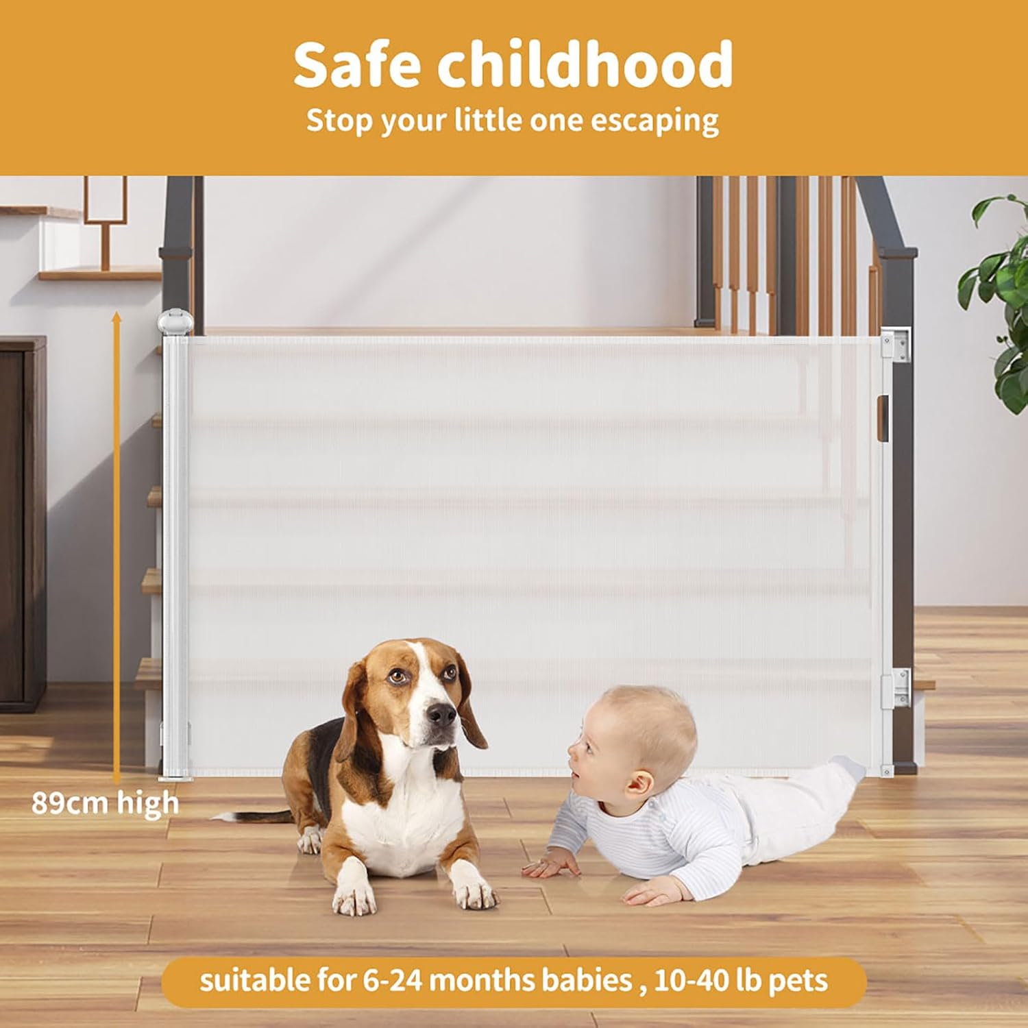 Bopeep Safety Gate, Adjustable Retractable Mesh Barrier for Children and Pets, Quiet Operation, Flexible Installation, Stair and Doorway Guard(300Cm X 89Cm, Grey) image number 6