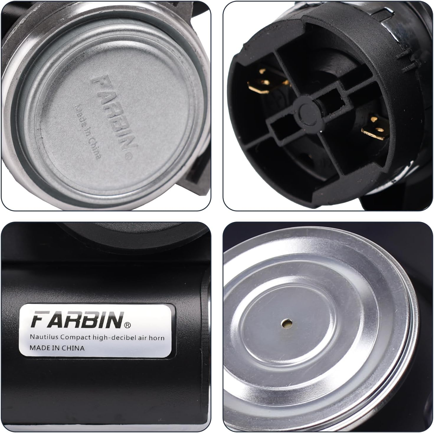 FARBIN Air Horn for Truck,Compact Electric Train Horn,Car Horn 12V 150Db Super Loud with Wiring Harness,For Any 12V Vehicles (Black Horn with Wiring Harness, 12V) image number 4