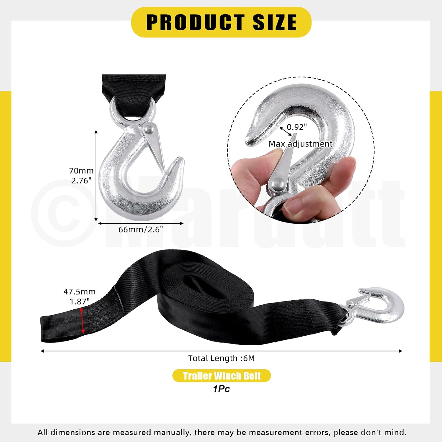 20 Feet Trailer Winch Strap with Safety Snap Hook Breaking Strength Heavy Duty Boat Winch Strap, Marine Boat Winch Strap, Trailer Strap Replacement for Towing Vehicles Boats Trailer image number 6