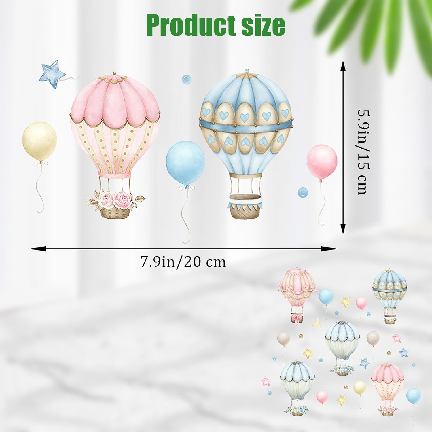 Sgphrzlt 2 PCS Glow in the Dark Hot Air Balloon Nursery Decor Stickers, Vinyl Peel and Stick Wall Decals, Removable Colorful Art Stars Artwork Decoration for Girls Boys Bedroom Playroom Ceiling image number 5