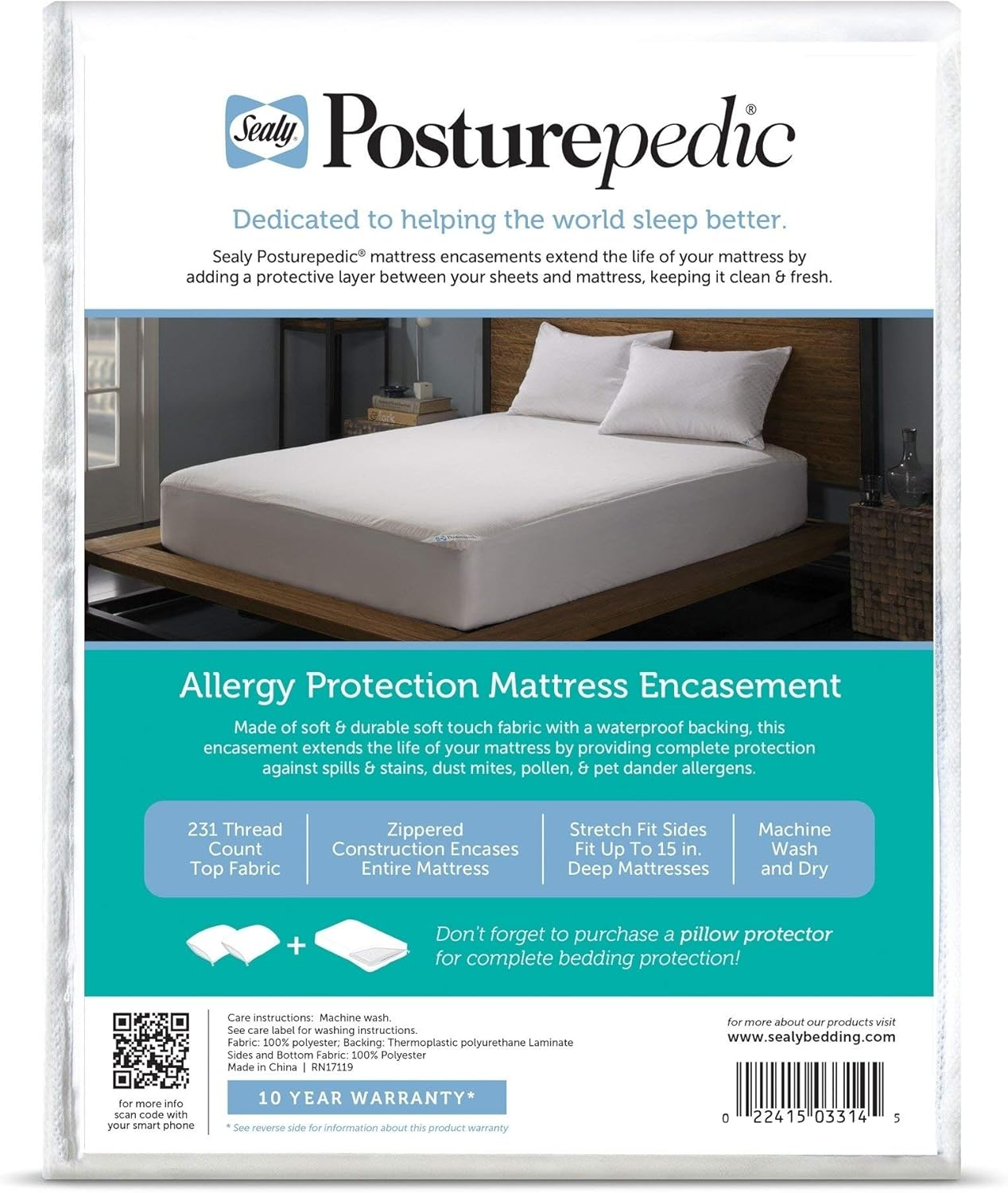 Sealy Posturepedic Allergy Protection Zippered Mattress Protector image number 3