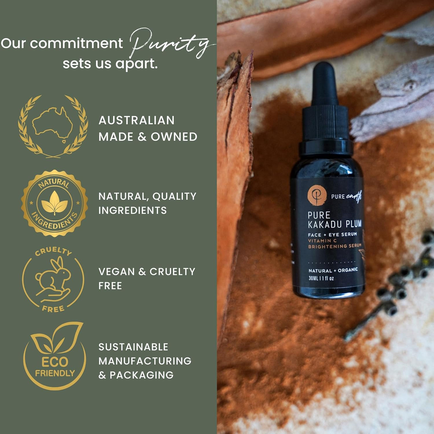 Pure Earth Kakadu Plum Vitamin C Serum for Face &ndash; Natural Skin-Brightening & Anti-Aging Serum with the World'S Richest Source of Vitamin C, Australian Made, Targets Dark Spots, Fine Lines, Wrinkles, & Uneven Tone; 30Ml