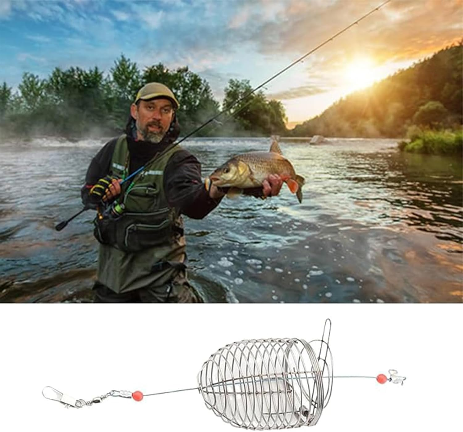 Fishing Bait Traps Cage,6Pcs Lightweight Stainless Steel Fishing Lure Basket,Carp Fishing Equipment Carp Feeder Holder Metal Fishing Basket Stainless Steel Nesting Cage Ordinary image number 1