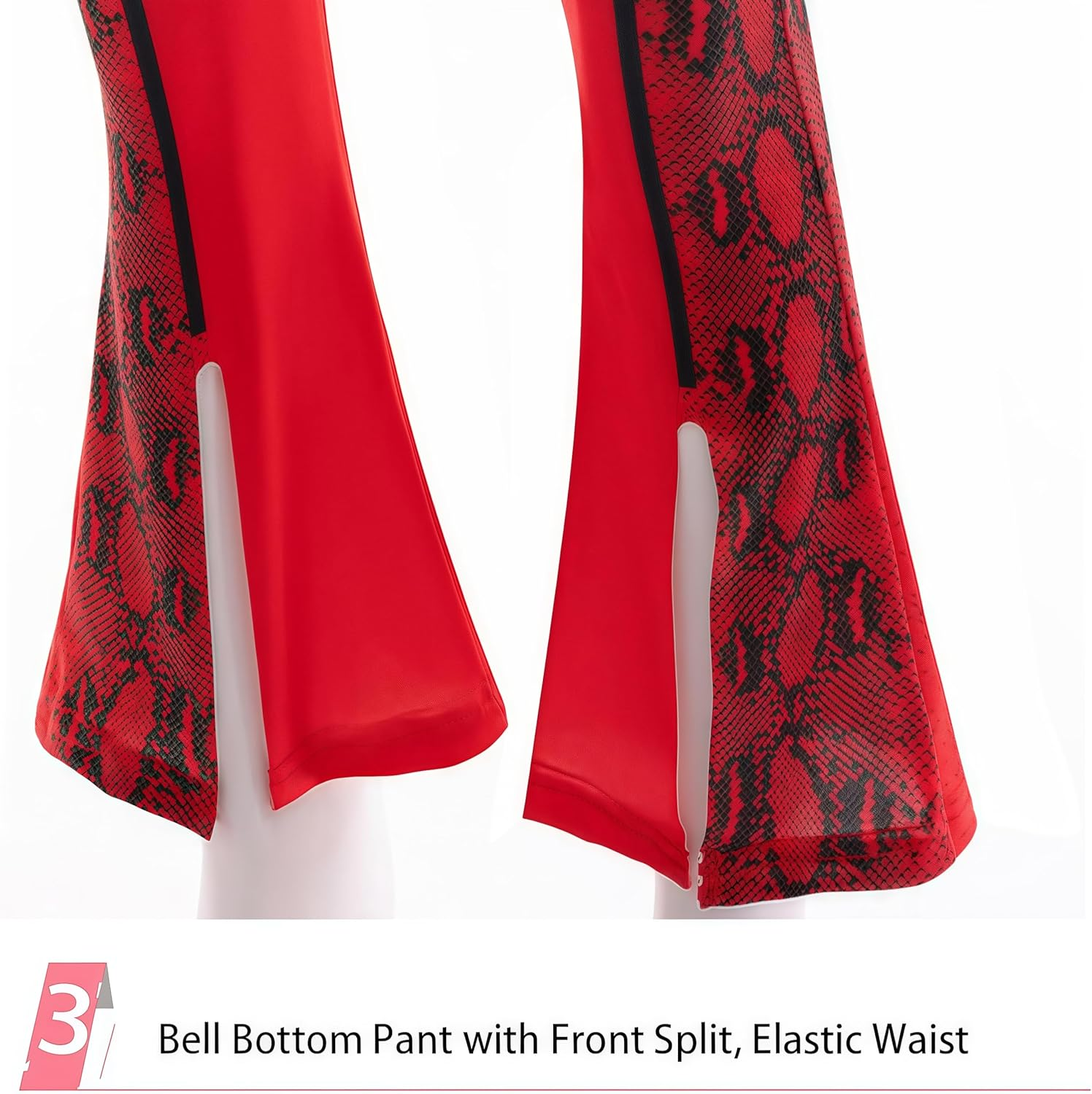 Red Costume for Girls - Rise Red Costume Includes Short Sleeves Jacket Top Flared Pants Wig 4Pcs Halloween Princess Dress up 6-15Y image number 3