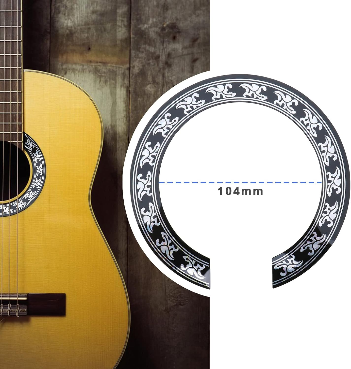 Ecsing 2PCS Guitar Sound Hole Sticker Self-Adhesive Acoustic Guitar Inlay Decal Classical Guitar Rosette Decoration Decal Musical Instrument Accessory 104Mm image number 5