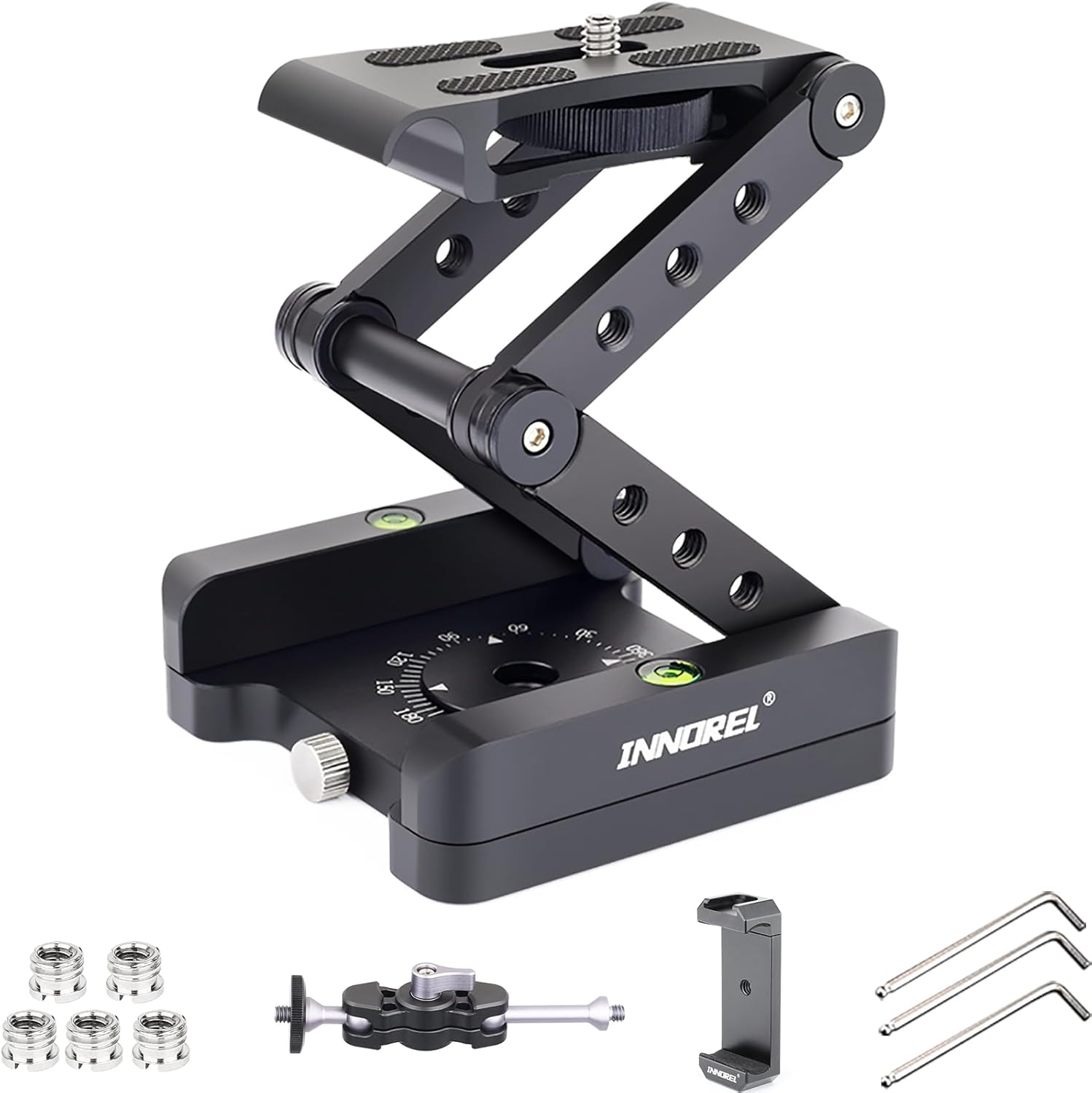 Z-Flex Tilt Tripod Head-Innorel MH5 CNC Aluminum Alloy All Metal Flexible Folding Z Pan 360&deg; Horizontal Rotation with 1/4" and 3/8" Screws, Max Load 6.61Lb for Canon Nikon Sony DSRL Camcorder Slider image number 3