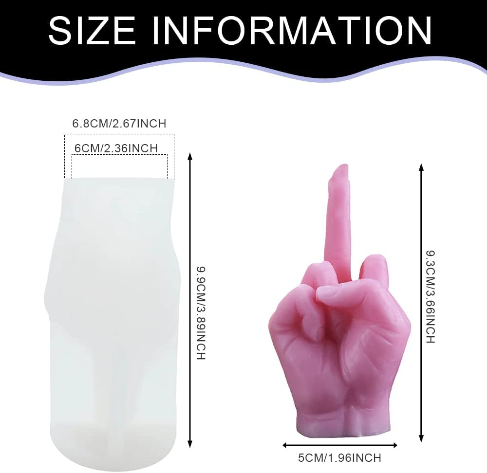 Homiliky Hand Gesture Shaped Silicone Candle Mold 3D Middle Finger Resin Casting Mould for DIY Soap Candles Handmade Gift Craft Ornaments Home Decoration (Middle Finger) image number 4