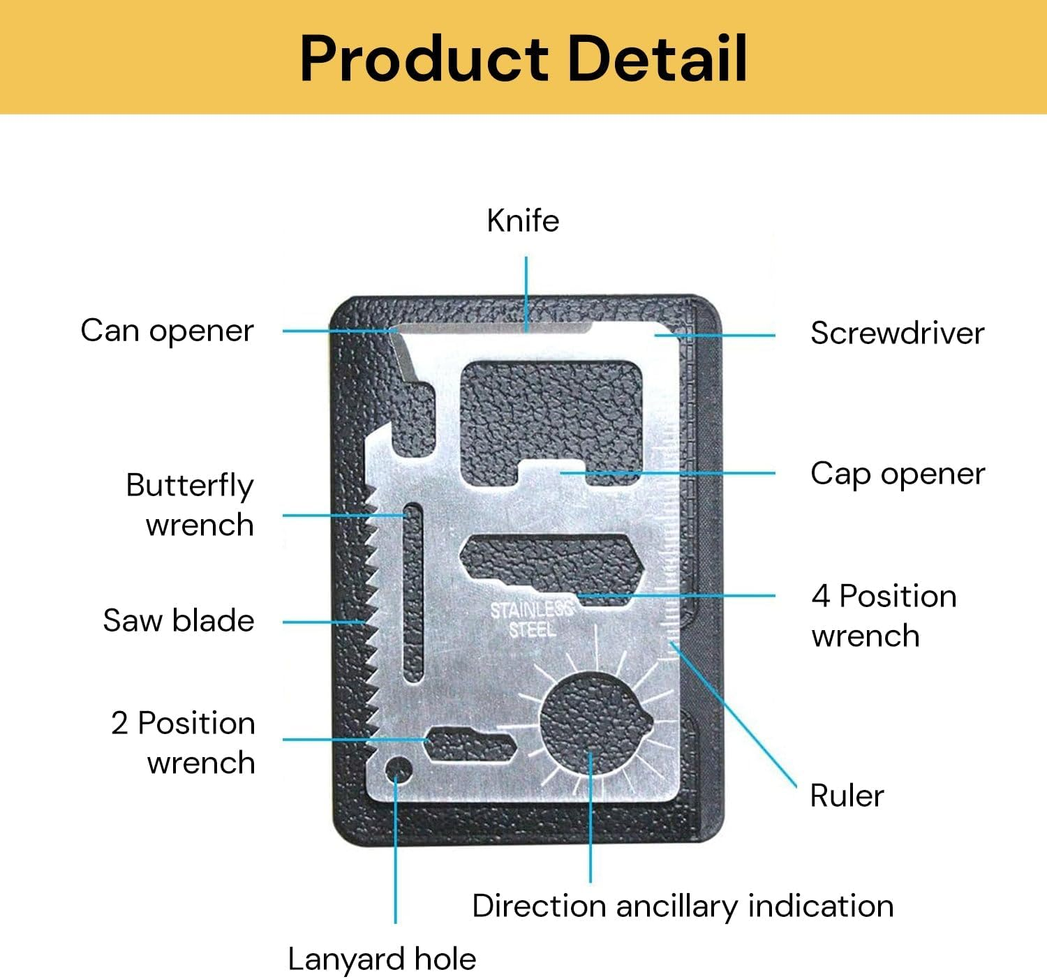 EZONEDEAL Survival Kit Outdoor Emergency Survival Tool Gear Kit for Camping Hiking Equipment Travelling or Adventures | Fire Starter, Compass, Blanket image number 5