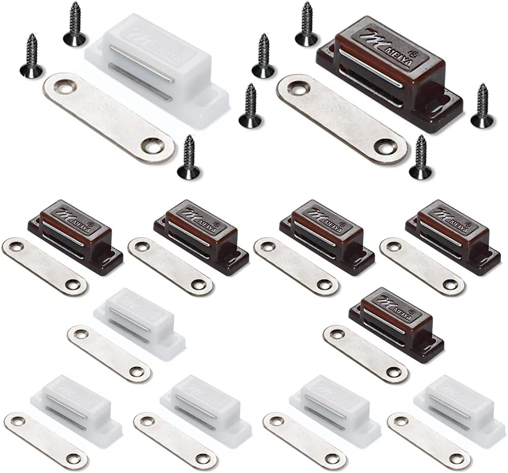 12 Pack Cabinet Magnets Magnetic Door Catch for Kitchen Bathroom Cupboard Wardrobe Closet Closures Cabinet Door Drawer Latch 15 Lbs Screws Included (White)
