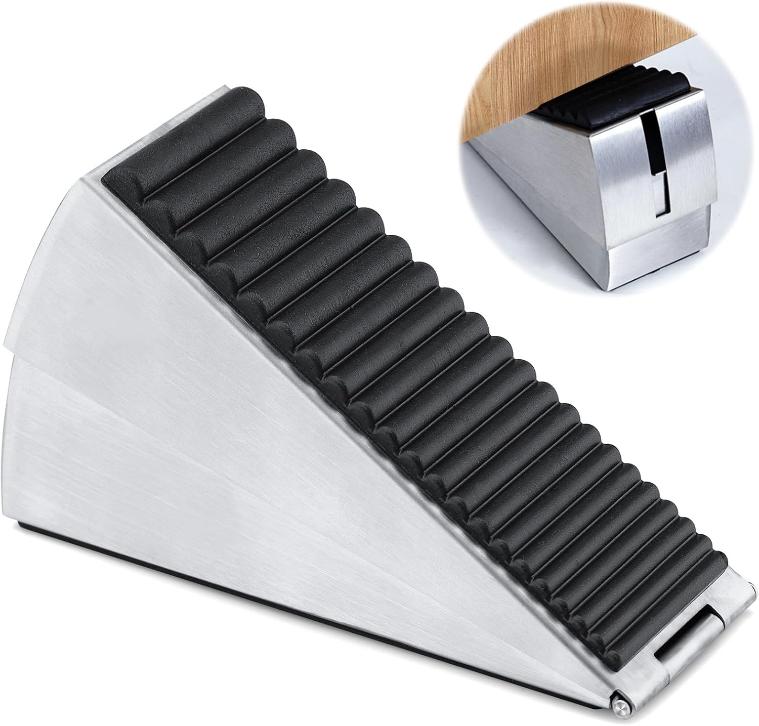 Sekonow Large Door Stopper - Heavy Duty Door Stop Wedge Stainless Steel Rubber Door Stoppers for Bottom of Door, 2.8In Tall Adjustable Doorstop Suits Any Heavy Door, Black