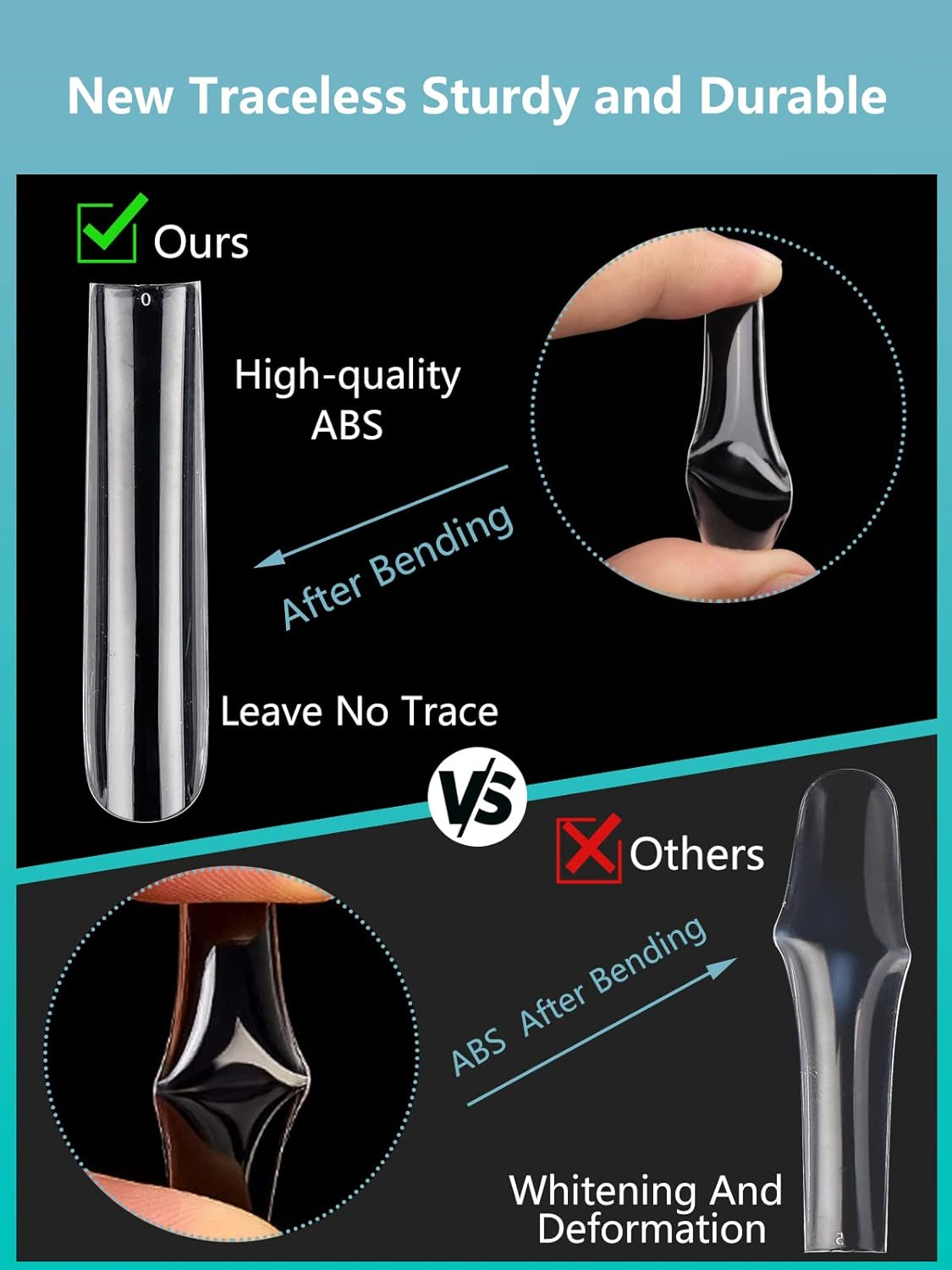 LIONVISON 3XL Clear Full Cover Square Nail Tips for Acrylic Nails Professional, 504PCS Extra Long Tapered Square Straight Nails Tips, 12 Sizes Press on Gel False Nail Tips for Nail Salons Home DIY image number 3