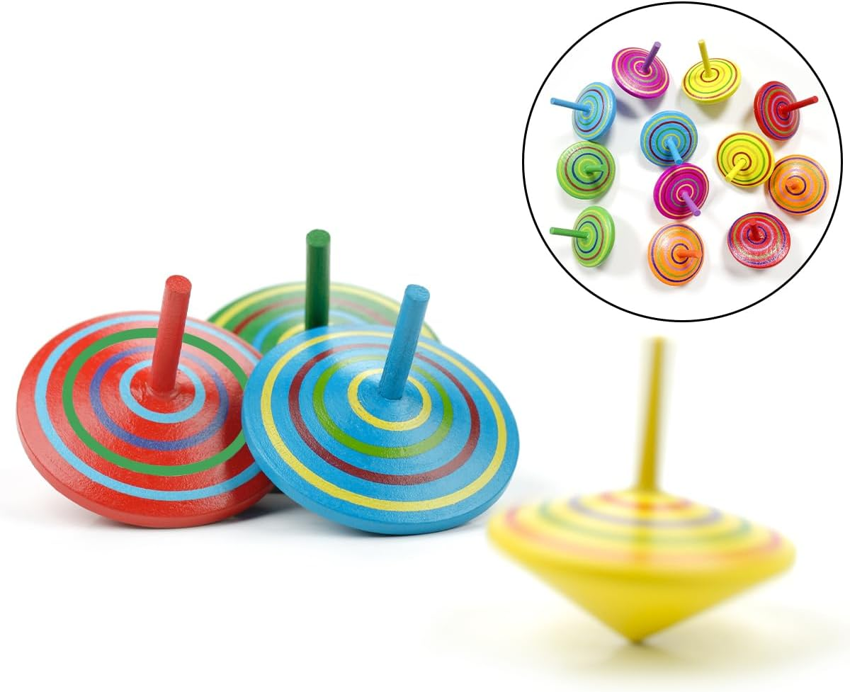 WELANE Wooden Gyroscopes Toy, 12 PCS Novelty Wood Colorful Spinning Tops for Fun, Gift, Family Game (Mixed Color) image number 3