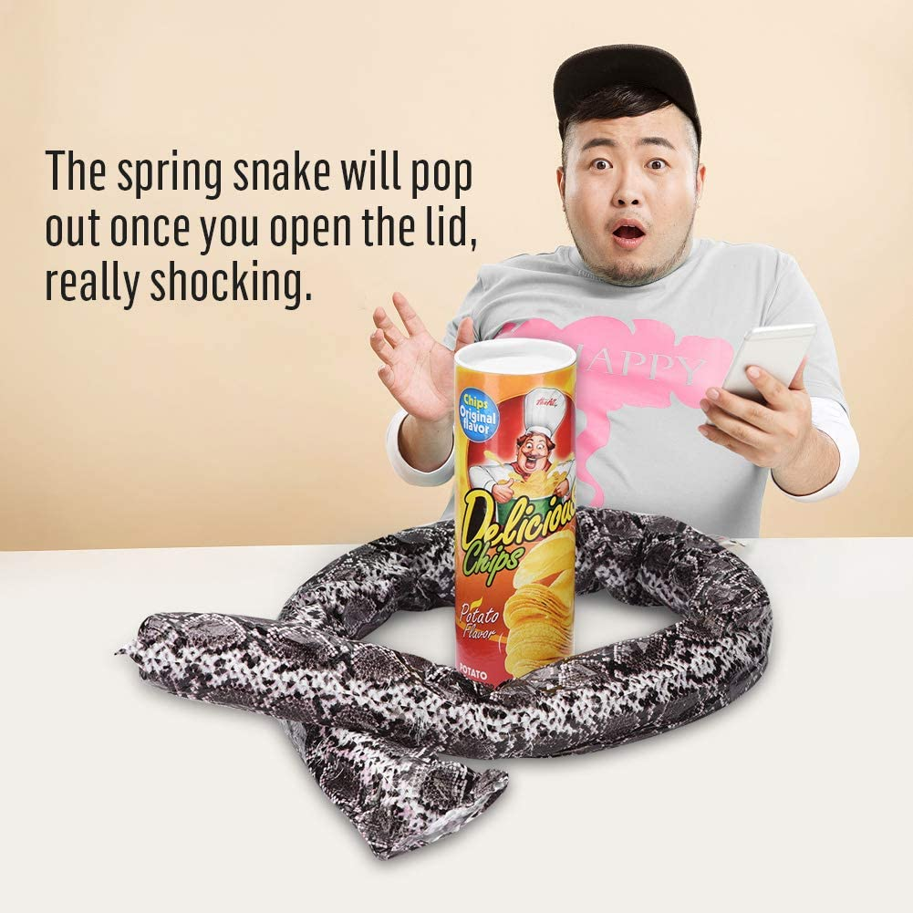 Novelty Potato Chip Can Funny Realistic Pranks Joke Jump Pop Out Spring Snake Trick Toy image number 3