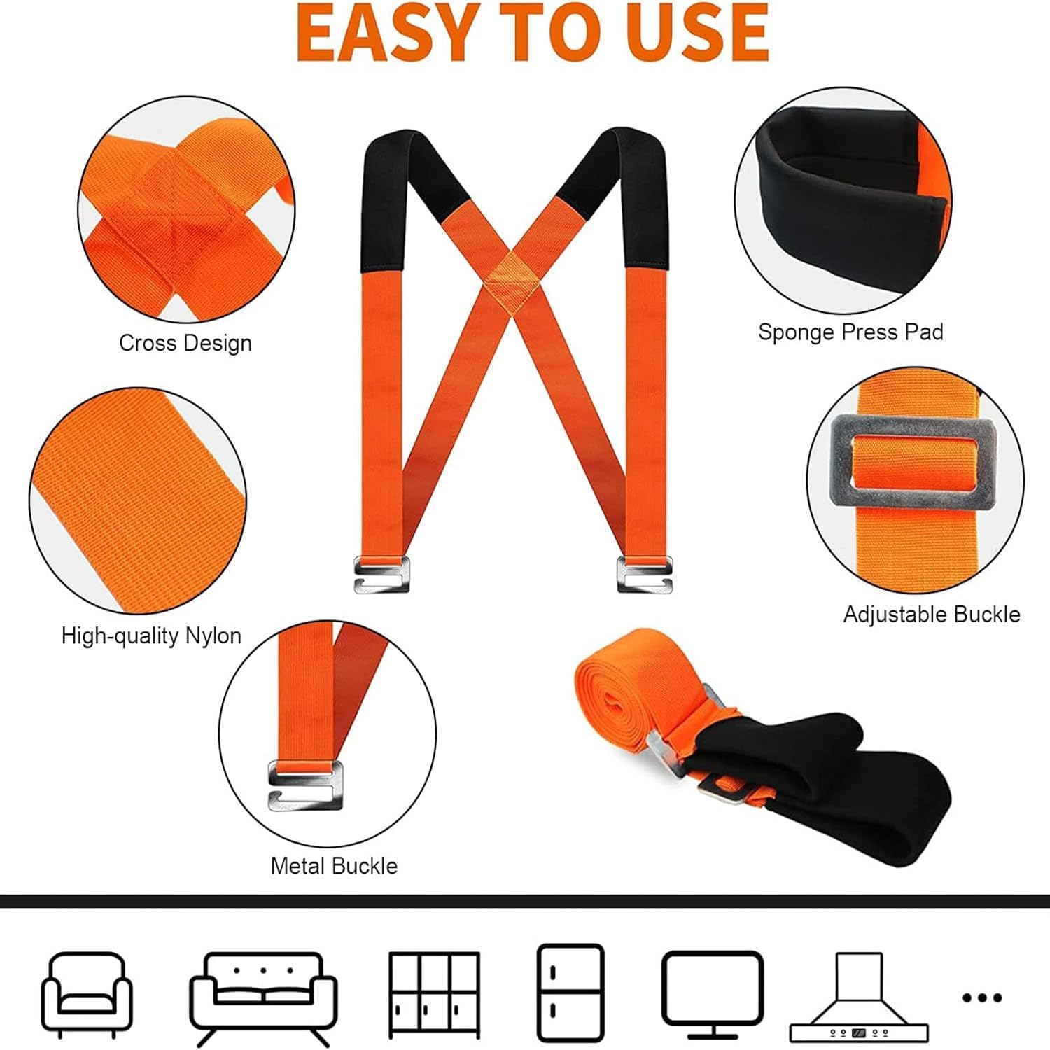 MEZOKUCEL Shoulder Dolly Moving Straps - Lifting Strap for 2 Movers - Move, Lift, Carry, and Secure Furniture, Appliances, Heavy, Bulky Objects Safely, Efficiently, More Easily like the Pros (Orange) image number 1