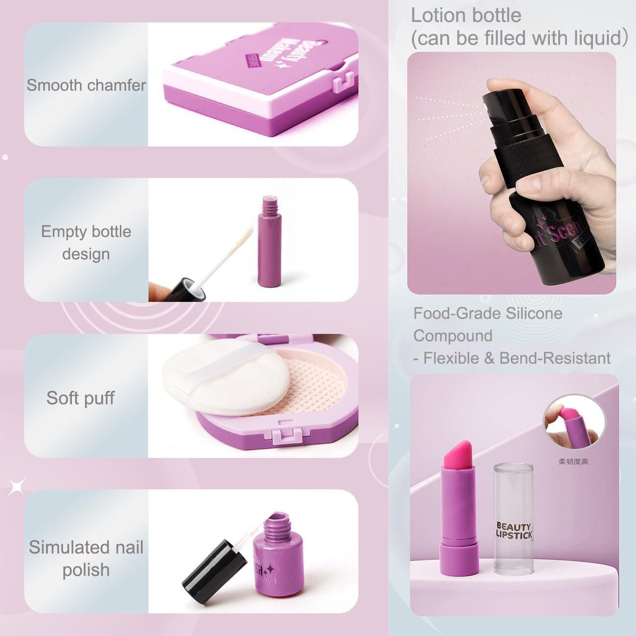 Cawtiuly Princess Pretend Play Makeup Kit for Girls - 11-Pcs Non-Toxic Kids Cosmetic Set with Portable Carry Bag, Mirror & Role Play Accessories, Safe Dress up Toys for Ages 3-8, Perfect Birthday Gift image number 2