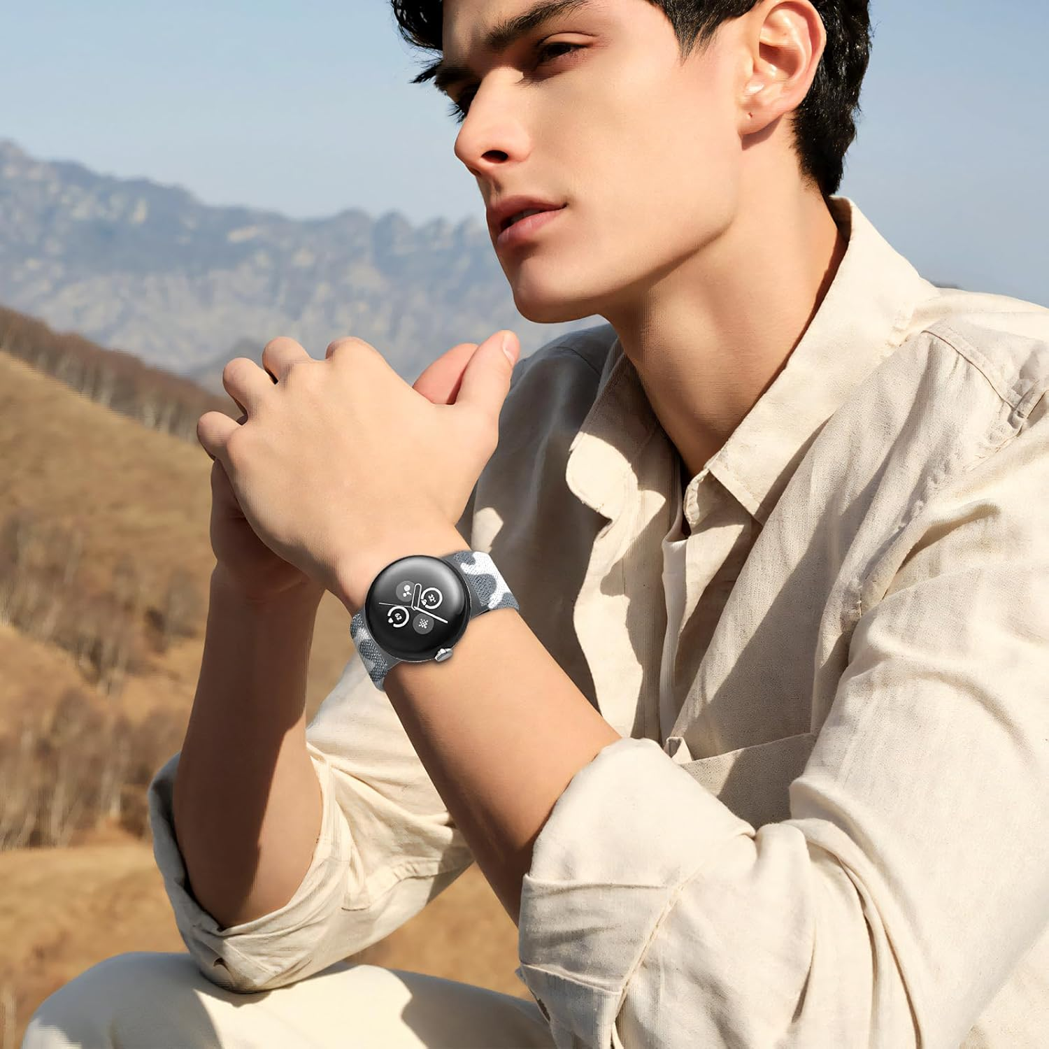 Zspoly Nylon Band Compatibel with Google Pixel Watch 2/1/3 4 (41Mm) Google Pixel Watch 4 3 （45Mm）,Elastic Adjustable Bands for Men/Women