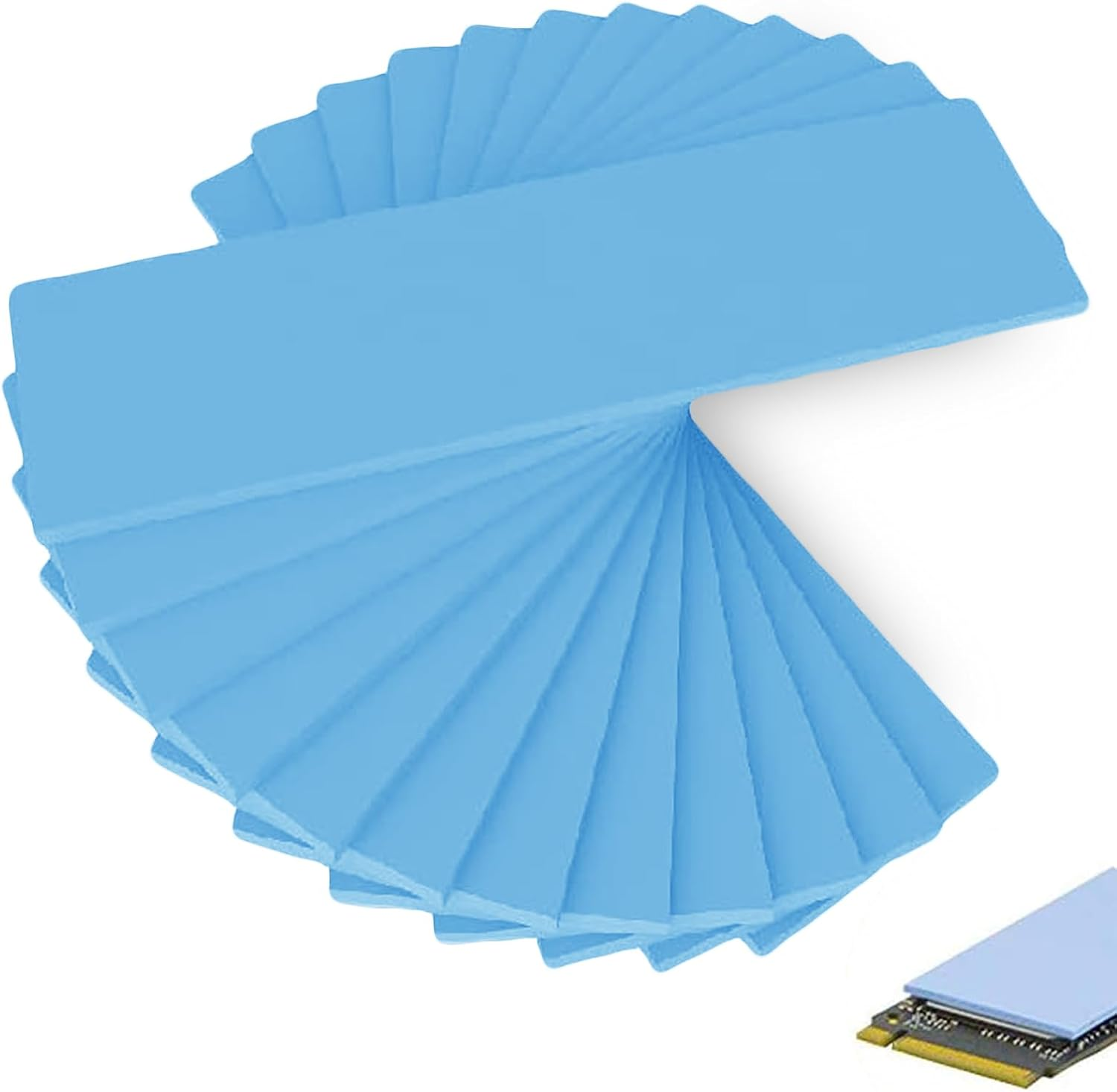 Hzqzaoan 12 Pcs Assorted Thickness 0.5/1.0/1.5 Mm Silicone Thermal Pads with 6.0 W/Mk Thermal Conductivity, High Performance Thermal Conductive Pads for SSD CPU GPU LED IC Chipset Cooling (Blue) image number 1