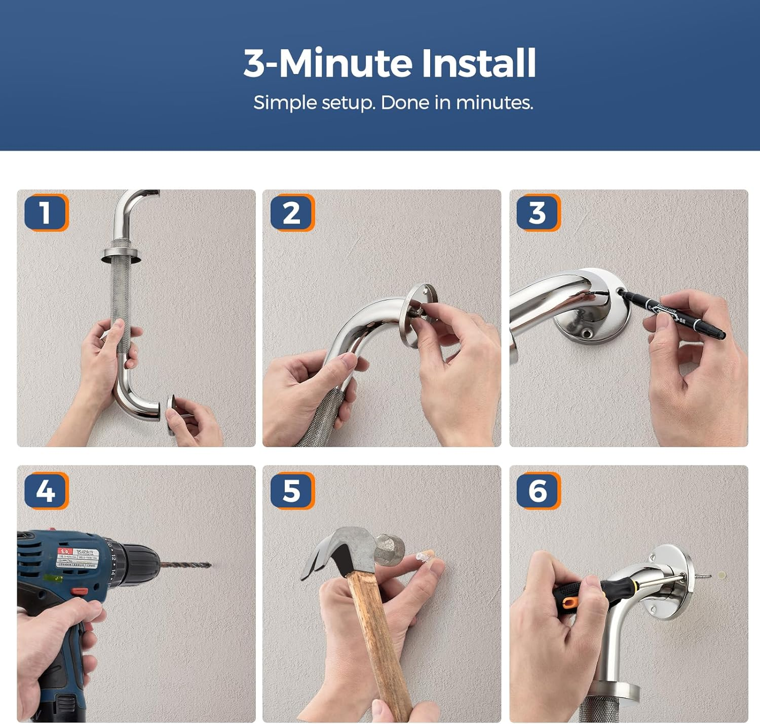 12 Inch Grab Bars for Shower, Anti-Slip Shower Handles for Elderly Stainless Steel Toilet Hand Rail (Brushed Nickel, 2 Pack) image number 4