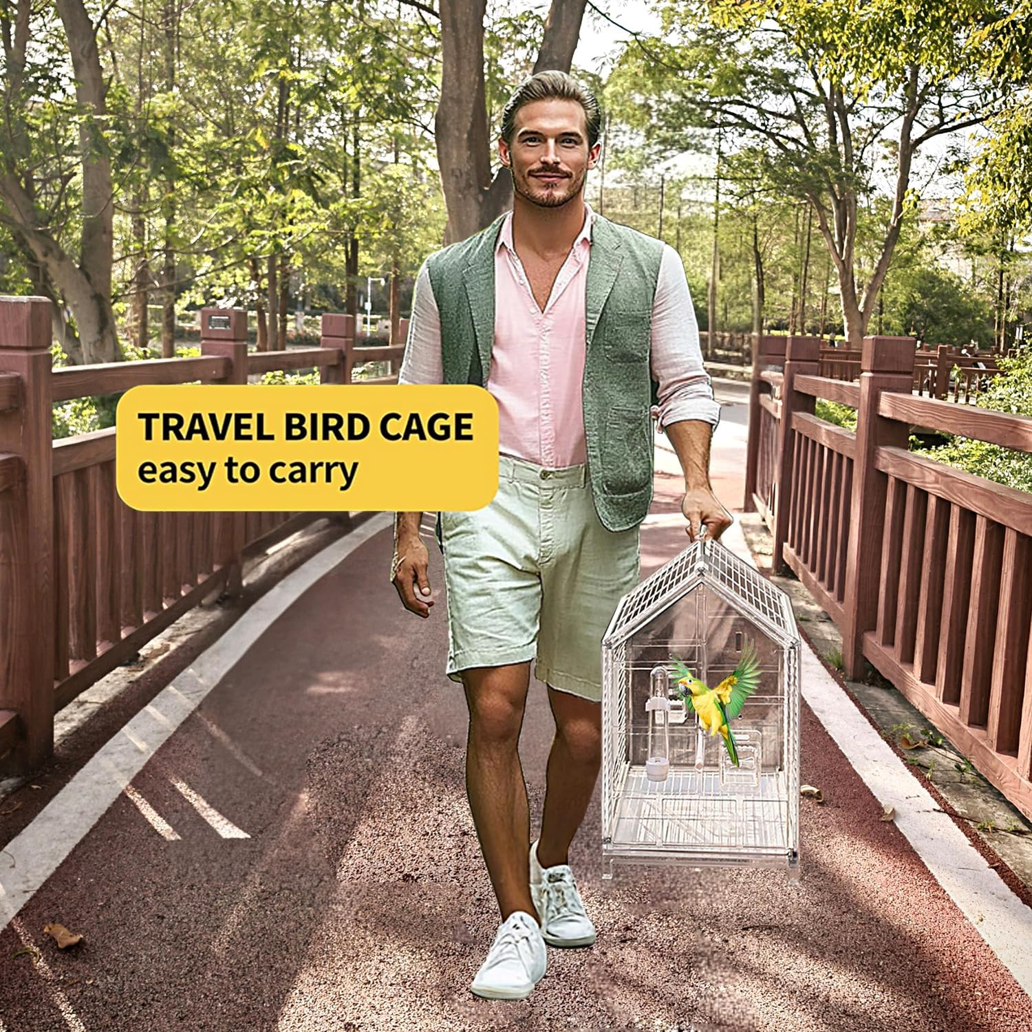 Birdcages 20.5 Inch Small Bird Cage, Parrot Cage, Portable Bird Carrier, Travel Carrier Cage for Home, Outing, Pet Clinic, Temporary Placement, for Small Medium Birds(White)