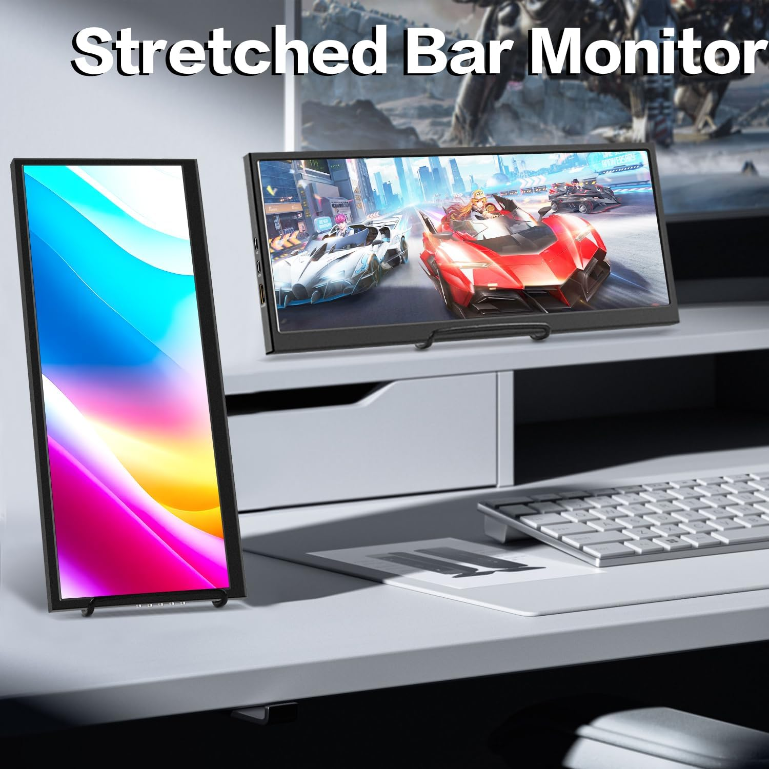 12.3 Inch Secondary Monitor, IPS Stretched Bar LCD Travel Display 1920 * 720 HDMI USBC, Mini Portable Monitor Metal Material for Laptop Computer Windows Aida64 GPU CPU RAM Monitoring,Built-In Speaker image number 6