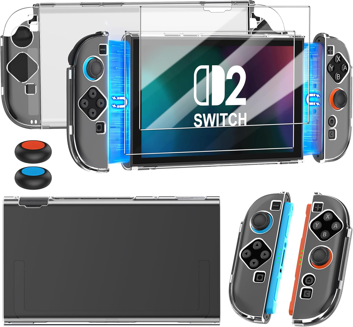 Clear Dockable Case for Nintendo Switch 2(2025)- Magnetic Snap-On Design, 6 in 1 Ultra-Thin Dockable Protective Cover with 9H Tempered Glass Screen Protector, Includes Cleaning Kit & Thumbstick Caps image number 1