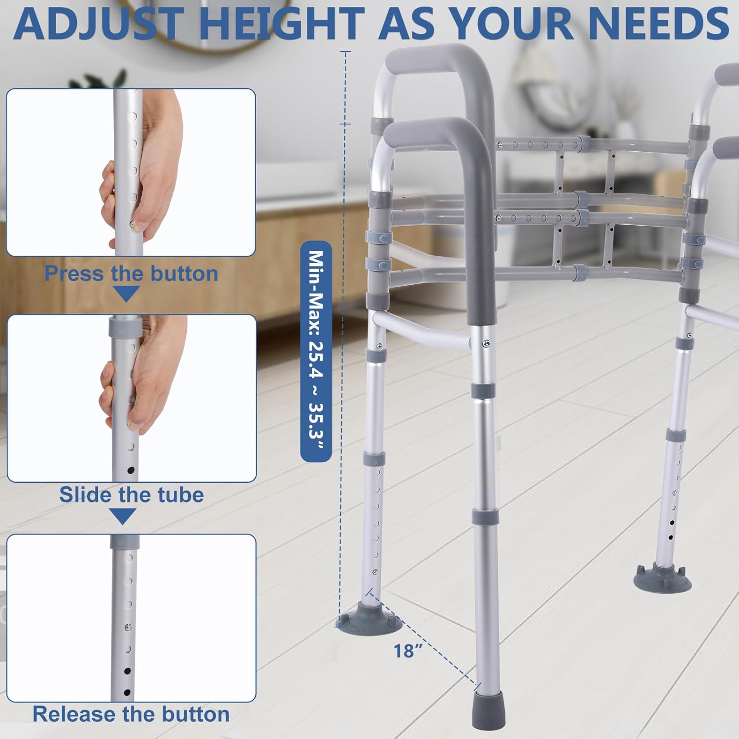 KPEPIX Toilet Safety Rails - Stand Alone Toilet Safety Frame & Grab Bar, Adjustable Toilet Seat Riser for Seniors, Raised Toilet Seat with Handles - Toilet Riser Fits Most Toilet image number 6