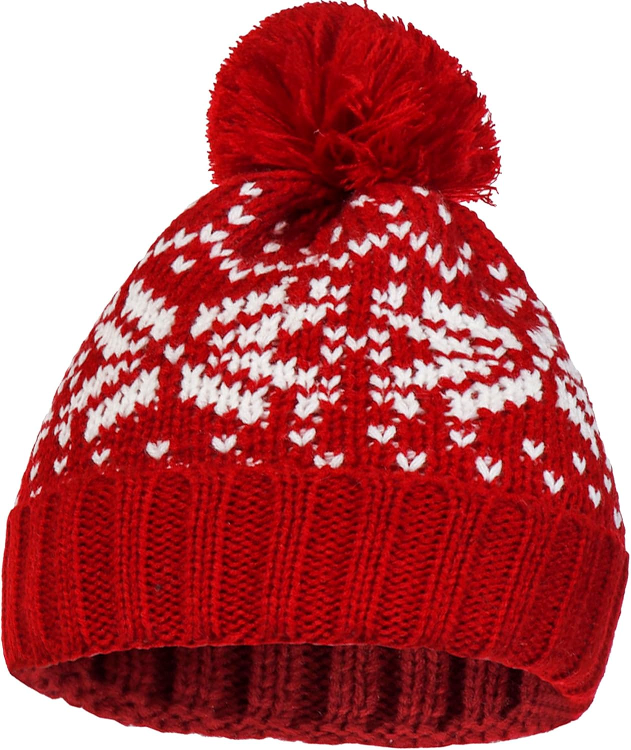 IZUS Christmas Snowflake Beanie-With-Pom-Poms for Women and Men - Red image number 3