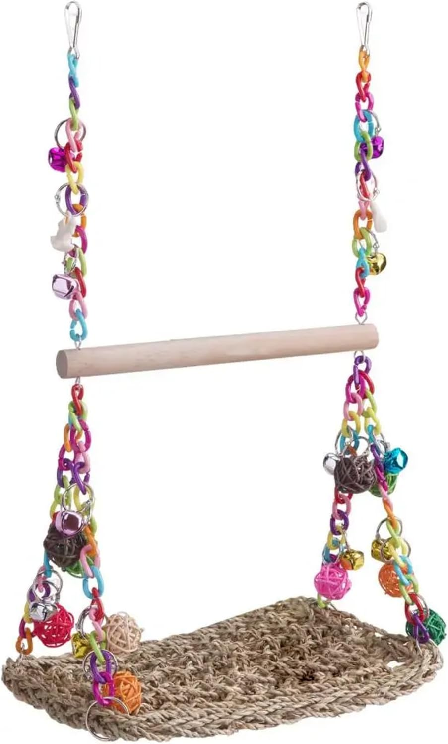 AIMALL Bird Toy Parrot Hammock Swing with Rattan Ball and Color Chain, Double Layer Water Grass Swing, 11.81X7.87 Inches image number 3