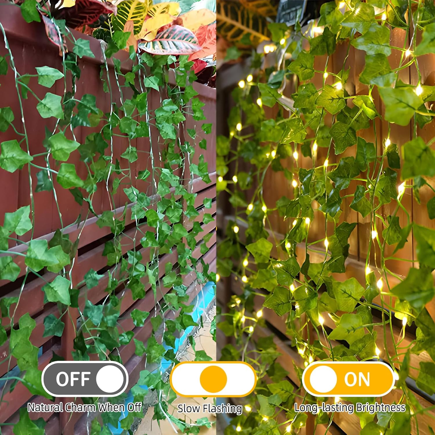 10M 100LED Vine Leaf Fairy String Lights Batteries Powered, Fake Green Ivy Vine Fairy String Lights for Room Home Bedroom Outdoor Indoor Curtain Garden Decor image number 4