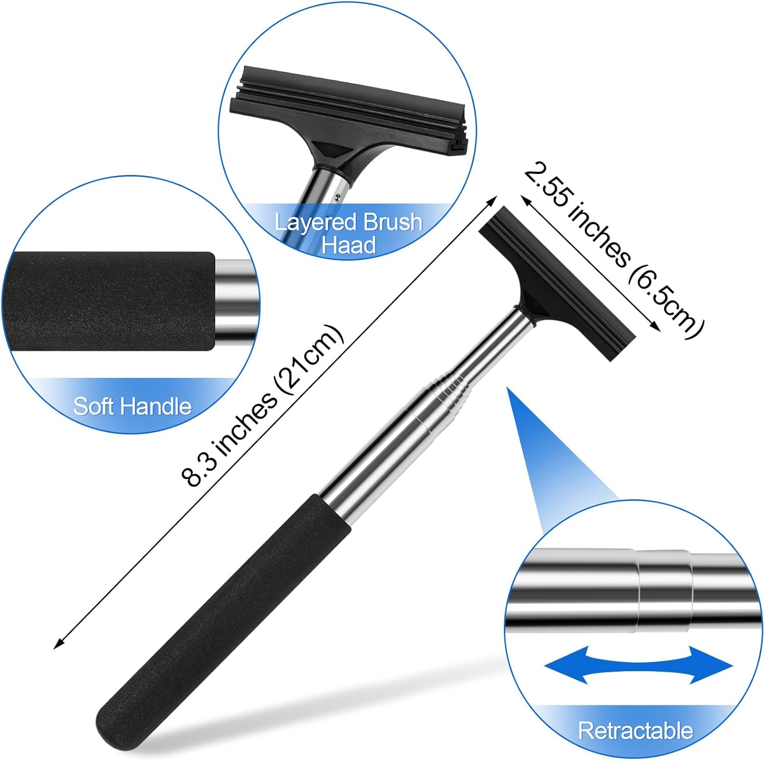 2 Pcs Car Mirror Wiper, 38.6In Handle Car Side Mirror Squeegee, Mini Squeegee for Rainy Foggy Weather image number 2