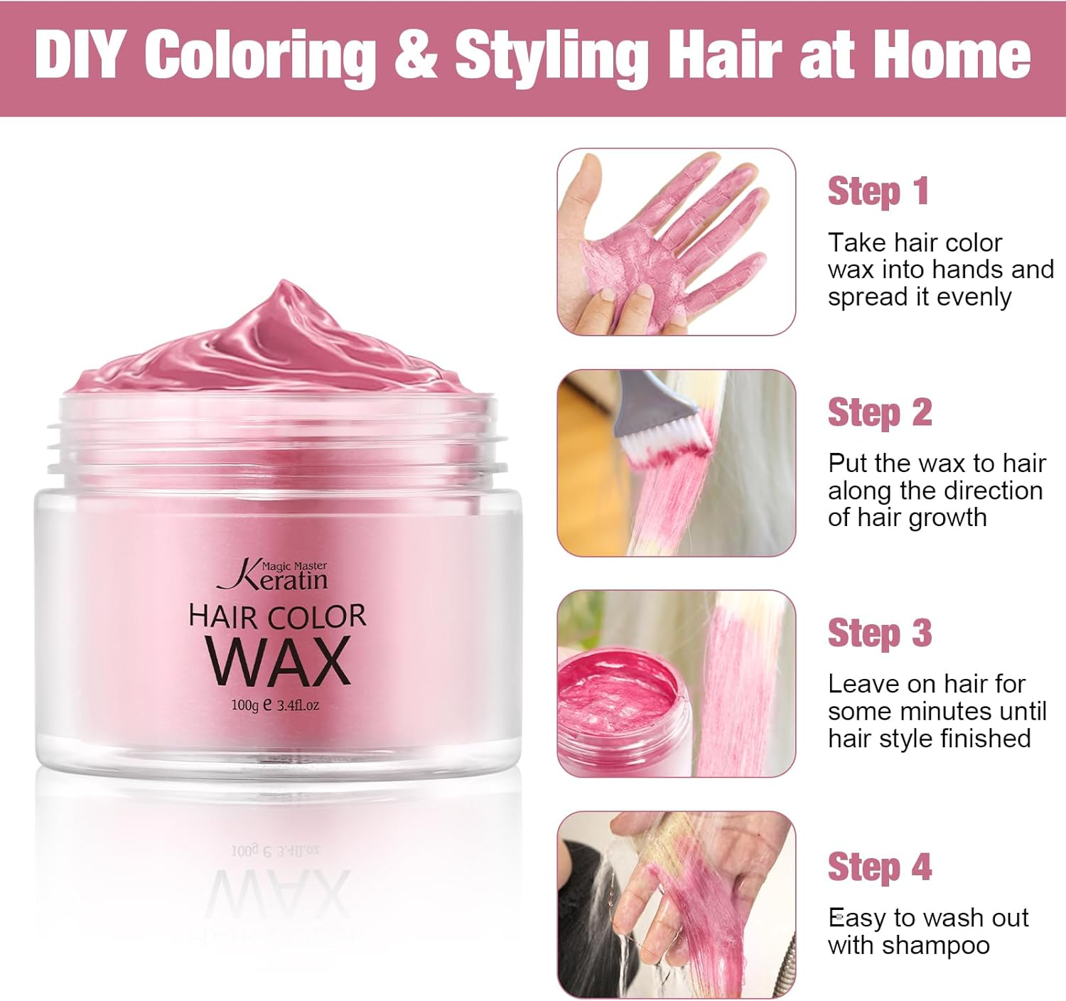 Temporary Hair Color for Kids, Magic Master Keratin Hair Wax Color Dye for Dark Hair Instant Colored Hair Gel Hairstyle Wax Cream Mud Pomade 3.4 Oz Girl Gifts, Party, Cosplay & Halloween (Marshmallow Pink) image number 5