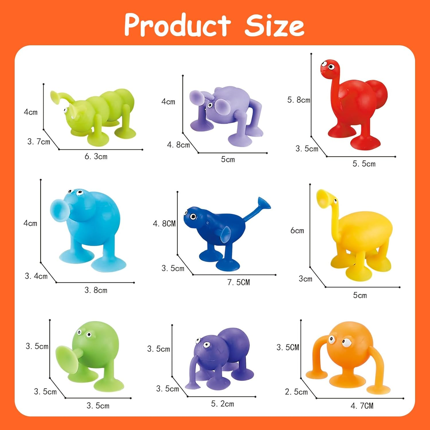 12 Pcs Toddlers Suction Cup Bath Toys, Sensory Suction Bath Toys for Toddler, Kids Suction Fidget Toys, Soft Silicone Stress Release Sensory Suction Cup Toys for Windows Travel Gifts image number 6