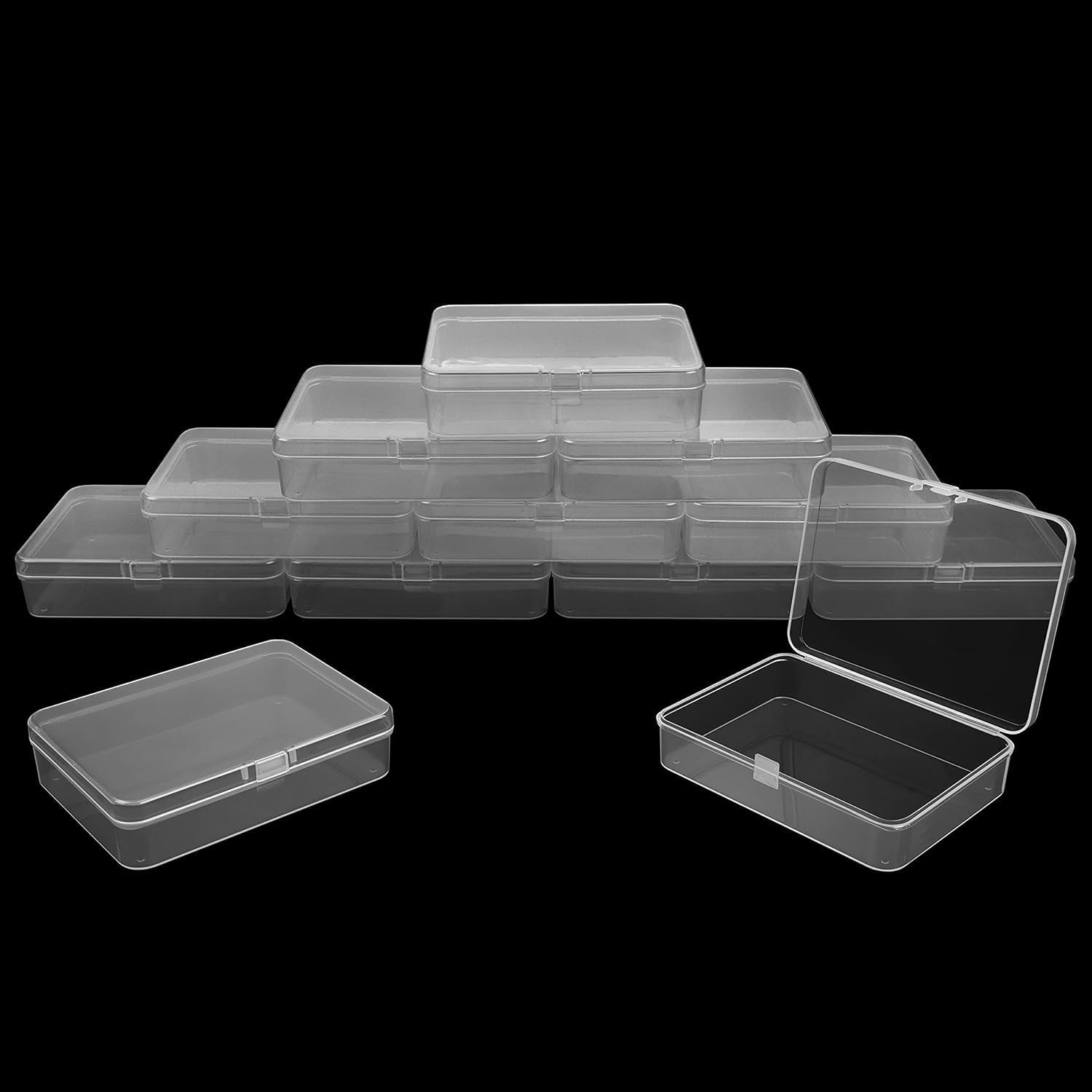 Party Monkeys Small Clear Plastic Storage Box Containers with Hinged Lid (12 Pack) - L9 X W6 X H3.3Cm / 3.54 X 2.36 X 1.3 Inches - Mini Boxes for Pills, Beads, Jewellery & Craft Items image number 3