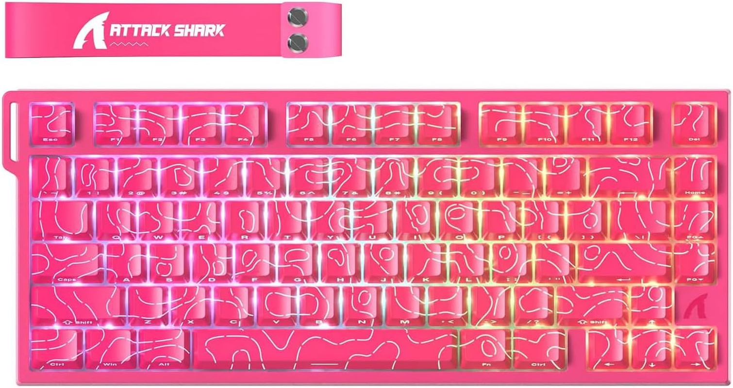 ATTACK SHARK R82HE Rapid Trigger Wired Mechanical Gaming Keyboard TKL NKRO with 8K Polling,0.005Mm RT Accuracy,256K Scan Rate,5 Layer Sound Damped,Hall Effect Magnetic Switch for PC Mac(White Contour)