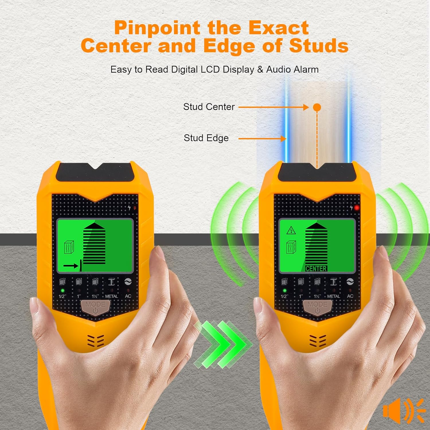 KUUAUX Stud Finder Wall Scanner, 5 in 1 Stud Detector with Smart Microprocessor Chip and HD LCD Display, Beam Finders for Center and Edge of Wood, AC Wire, Joist, Metal and Pipe, Tool Gifts for Men
