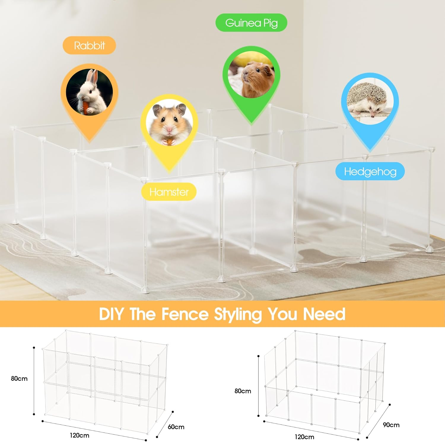 Advwin 24 Panels Transparent Small Animals Playpen, Portable DIY Pet Playpen, Plastic Enclosure, Puppy Play Pen for Indoors Outdoor Pet Fence for Guinea Pigs,Bunny,Ferrets,Hamsters,Hedgehogs image number 2
