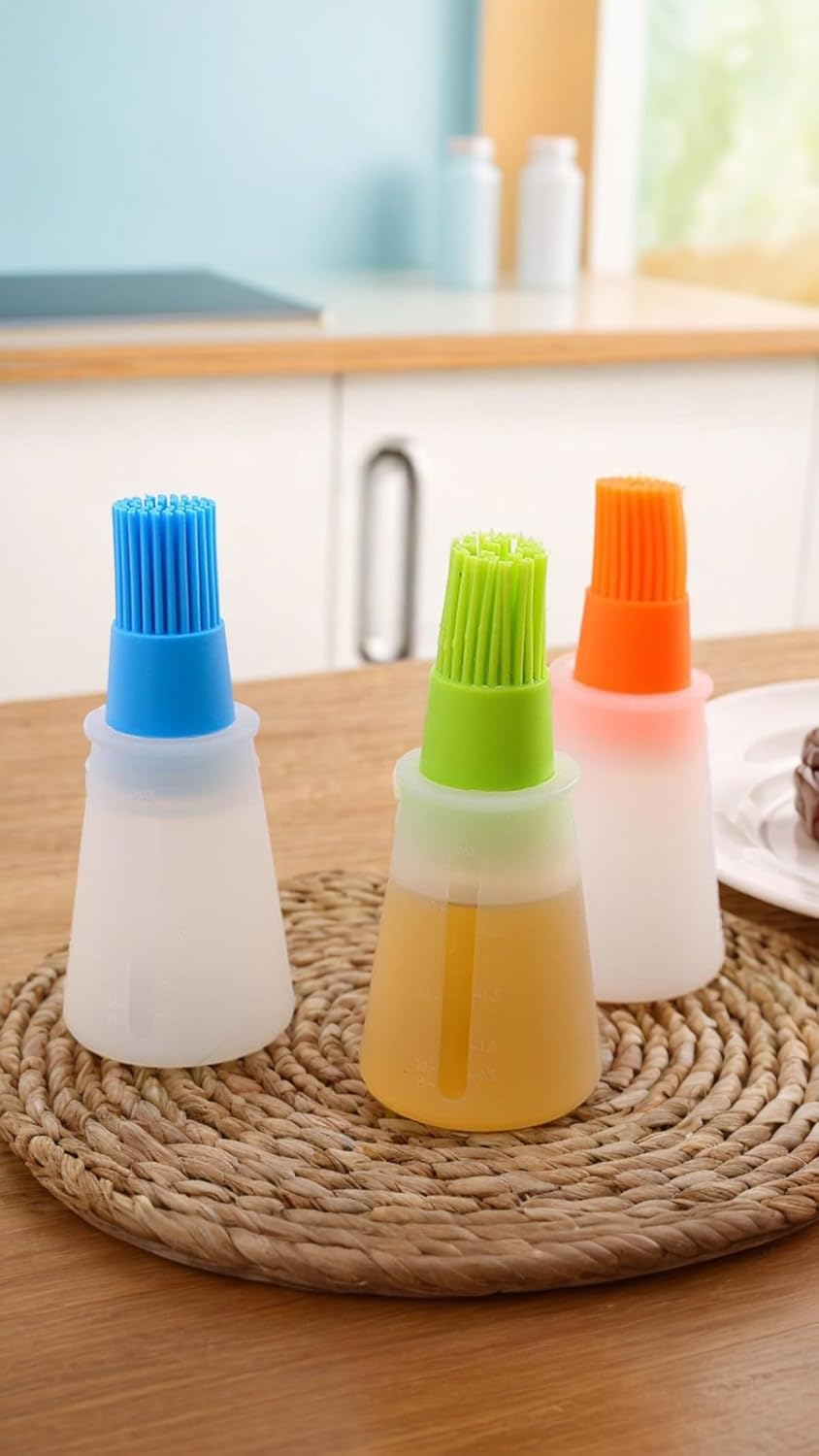 BBQ Pastry Basting Brushes, Heat-Resistant Silicone Oil Bottle Brushes for Sauce, Honey, Grill & Cake, for Barbecue, Cooking, Frying - Kitchen Tools Set of 2, Green & Orange image number 4