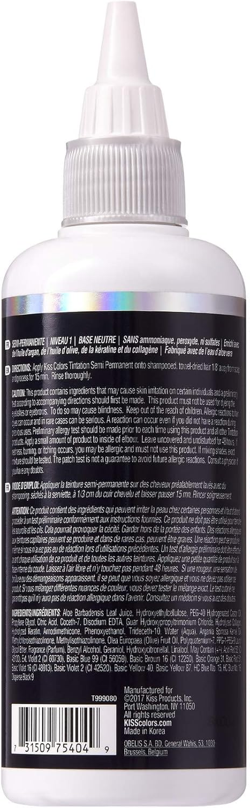 Kiss Tintation Semi-Permanent Hair Color Treatment Jet Black 148 Ml