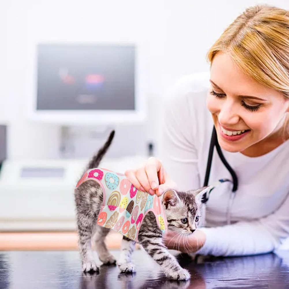 Cat Surgery Recovery Suit,Male Female anti Licking Cat Onesies,Cone E-Collar Alternative Pet Vest Post Operative Abdominal Wounds Protector,Prevent Licking for Small Cat,Puppy Doughnut (M)