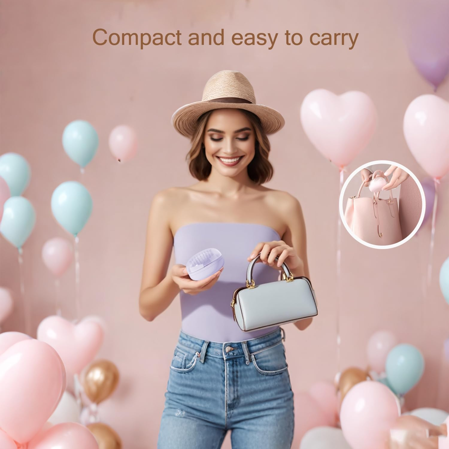 Self Cleaning Hairbrush, Mini Travel Brush with Mirror, Portable Purse Brush for All Hair Types, Scalp Massager for Women Men Kids (Purple) image number 3