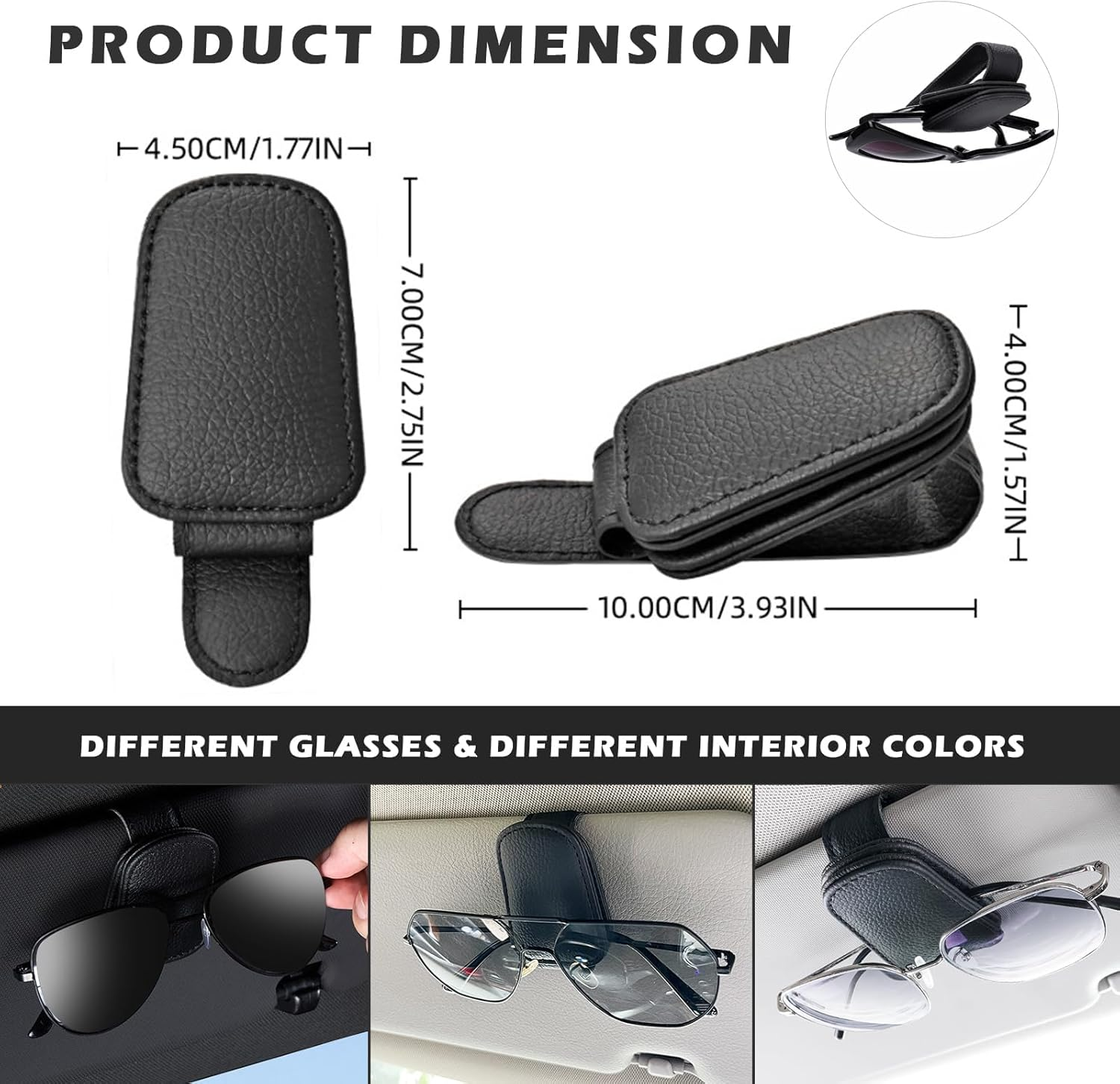 Car Essentials Set: Black PU Leather Tissue Holder (100-150 Tissues) + 2-Pack Magnetic Sunglasses Holders for Visor - Interior Automotive Accessories for Women, Keep Tidy image number 1
