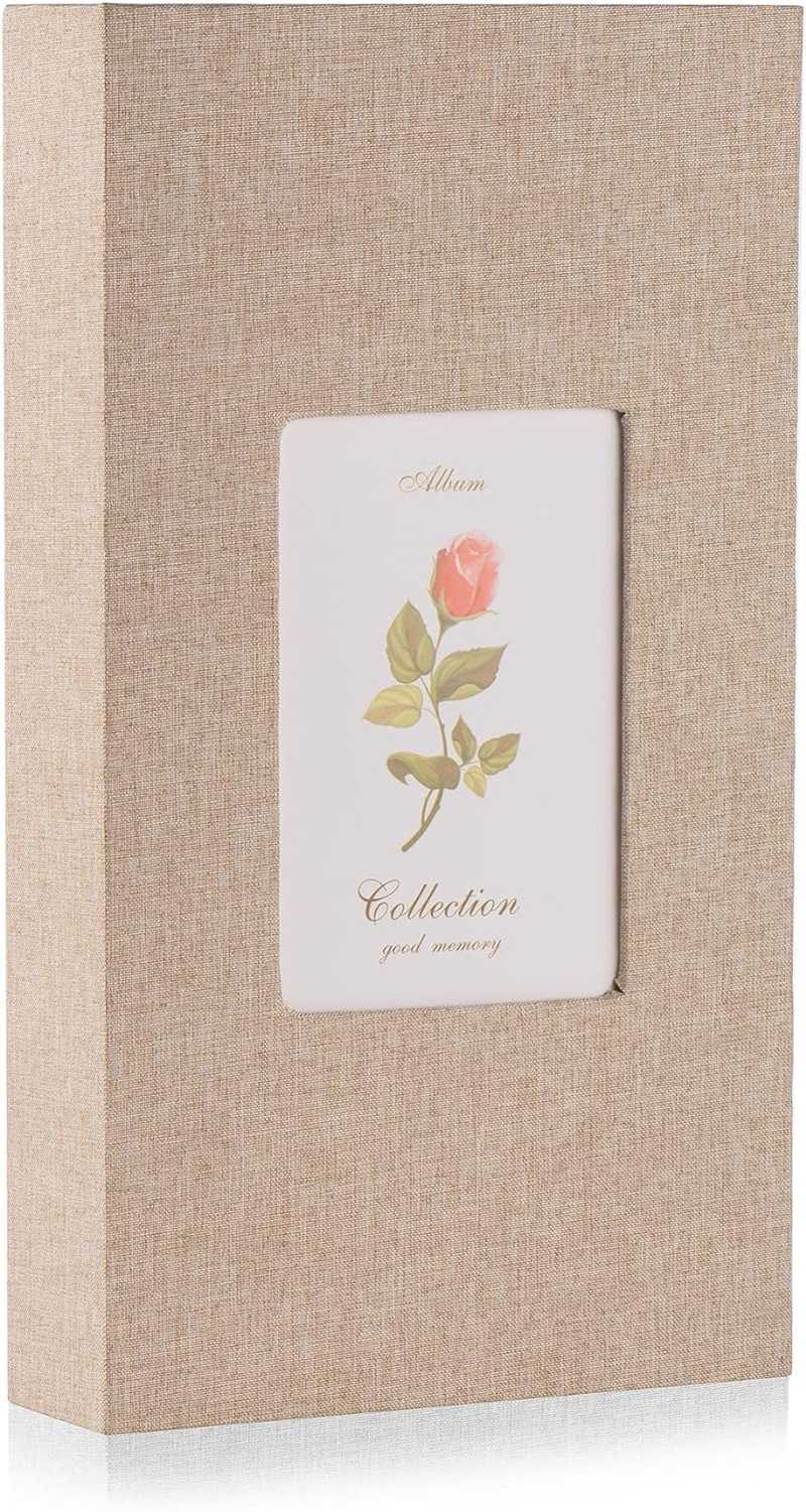 Photo Album 4X6 with 300 Pockets, Slip-In Picture Albums, Linen Cover Memory Book with Front Window, Vertical Photo Book for Wedding, Family, Anniversary, Baby, Vacation(Beige) image number 1