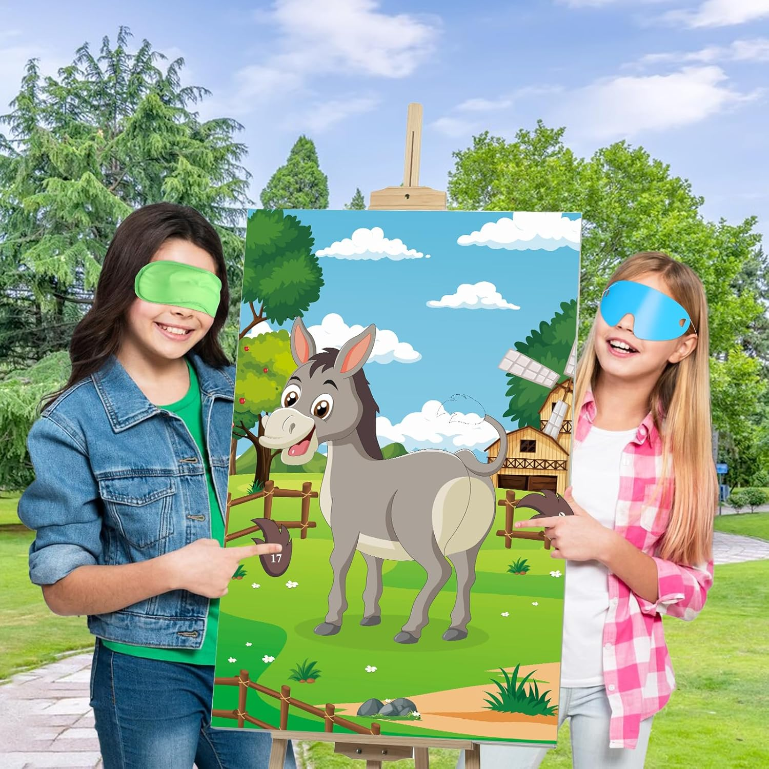 Hxezoc Pin the Tail on the Donkey Party Game with 48 Pcs Tails Large Donkey Games Poster for Kids Birthday Party Carnival Party Supplies