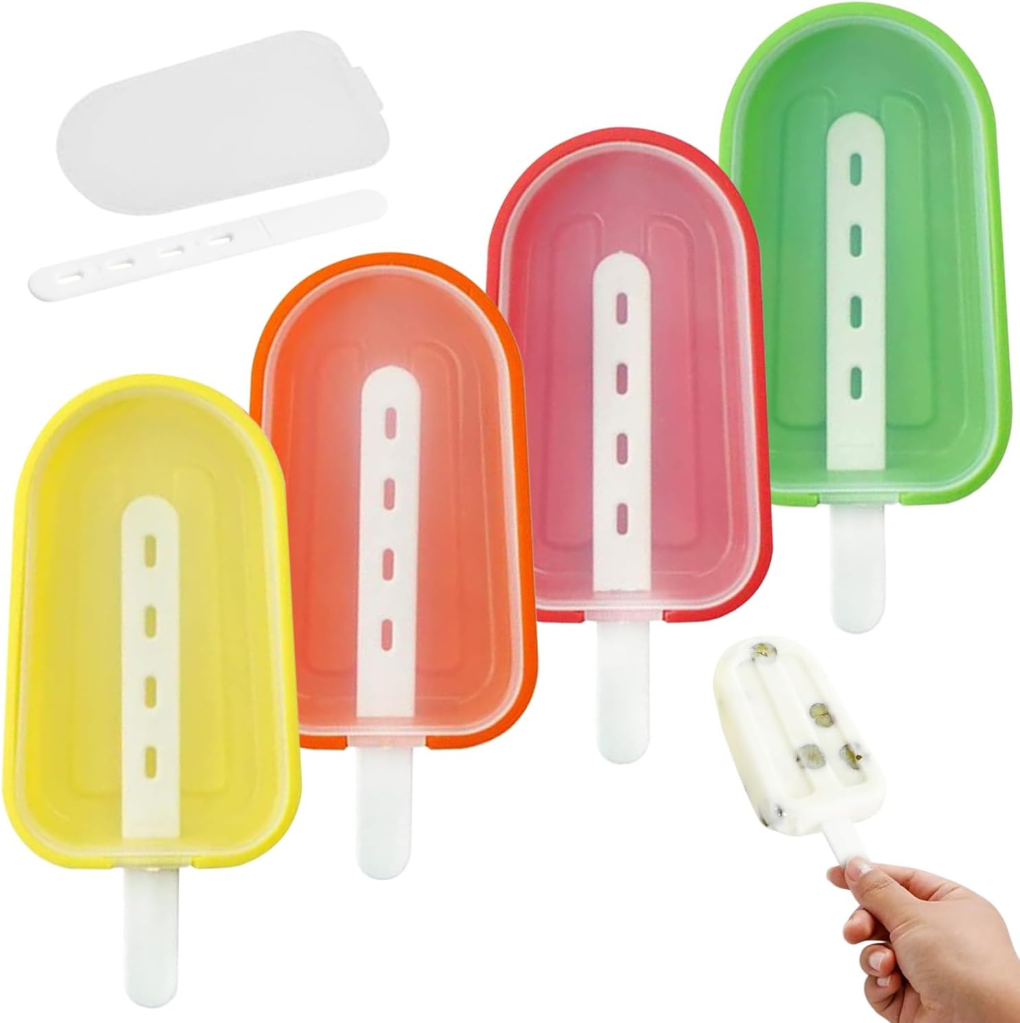 Stackable 4-Piece Multicolour Popsicle Moulds with Lids &ndash; 4 Cavities Silicone Ice Pop Moulds for Cakesicles, Cake Pops, Ice Cream &ndash; Bpa-Free, Easy Release, Bonus Extra Cover & Handle Included