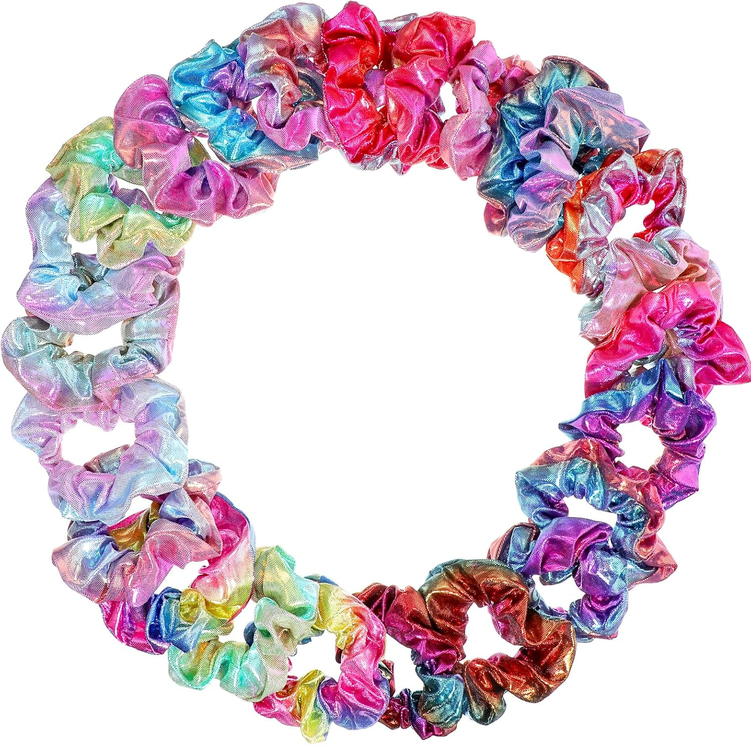 Qfgasre 24Pcs Scrunchies for Women Shiny Metallic Elastic Hair Bands Scrunchy Rainbow Hair Scrunchies Colorful Hairs Ties for Women Gymnastics Birthday Party Favors image number 2